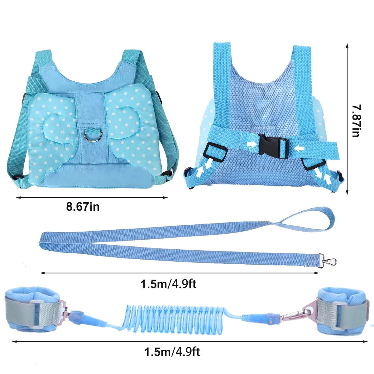Toddler Harness with Leash - Child Leash and Anti Lost Wrist Link with Lock, Baby Walking Harness Assistant for Boys, Cute Traction Safety Leash for Kids, Holiday Travel Christmas Gift, Blue