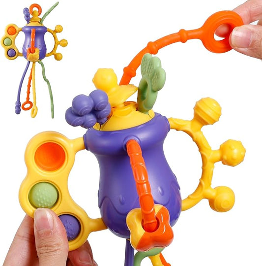 Baby Toys 6 to 12 Months Airplane Travel Essentials| Car Seat Toy-Baby Teether Mittens with Rattle Toys for 1 Year Old Boy Girl Easter Basket Stuffers Toddler Sensory Toys for Kids with Autism