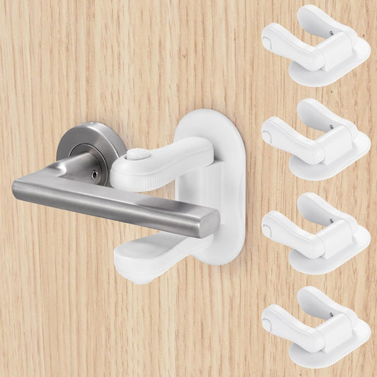 Inaya Door Lever Lock (4 Pack) – Child Proof Handle Locks, 3M Adhesive & Easy Installation for Home, Baby-Proof Locks for Kids Safety, Compatible with standard doors