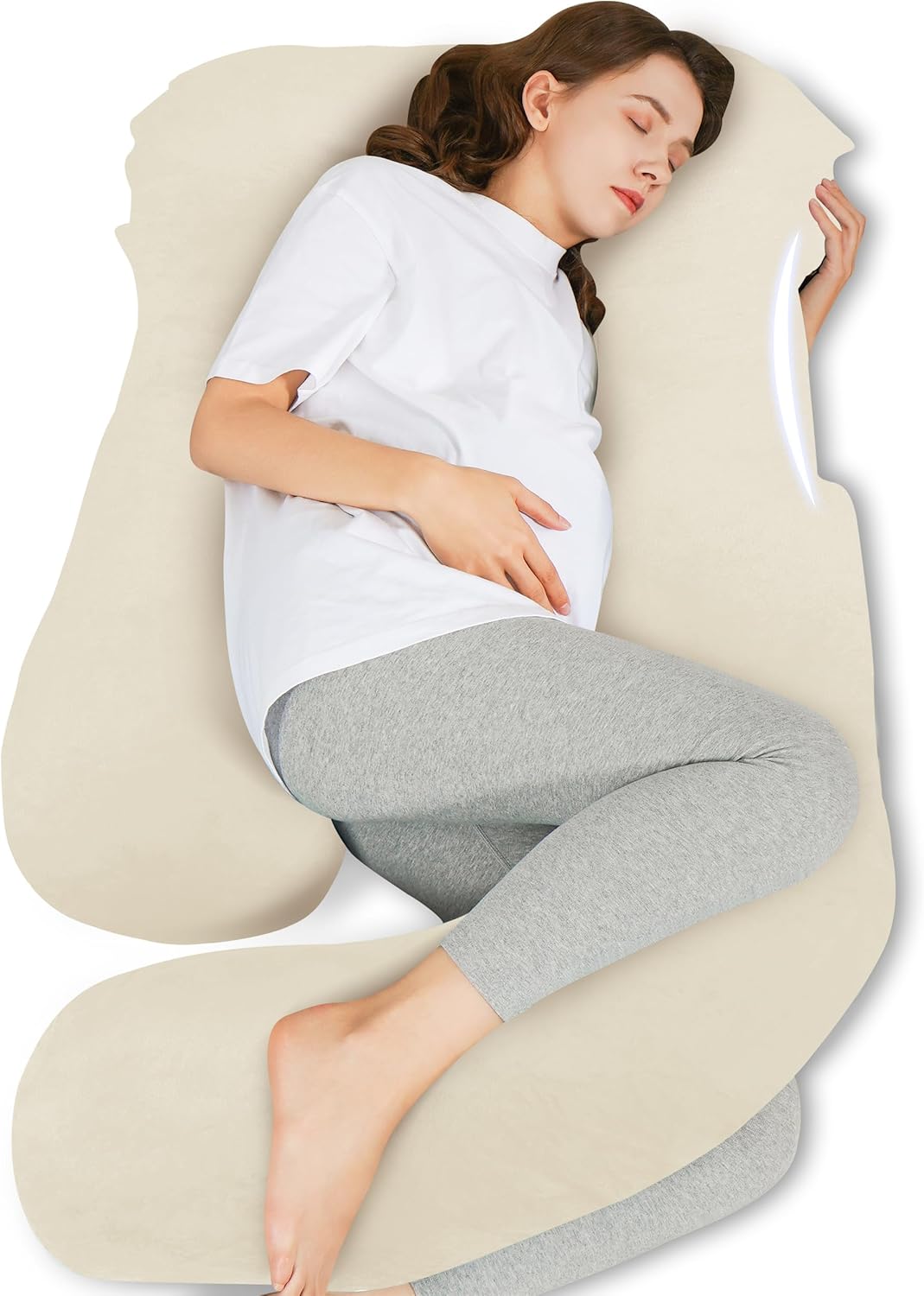 HIPHOP PANDA U-Shaped Pregnancy Pillow for Sleeping - Full Body Maternity Support Pillow with Removable Cover - Comfort for Back, HIPS, Legs, Belly - 57 Inch for Pregnant Women, Ivory