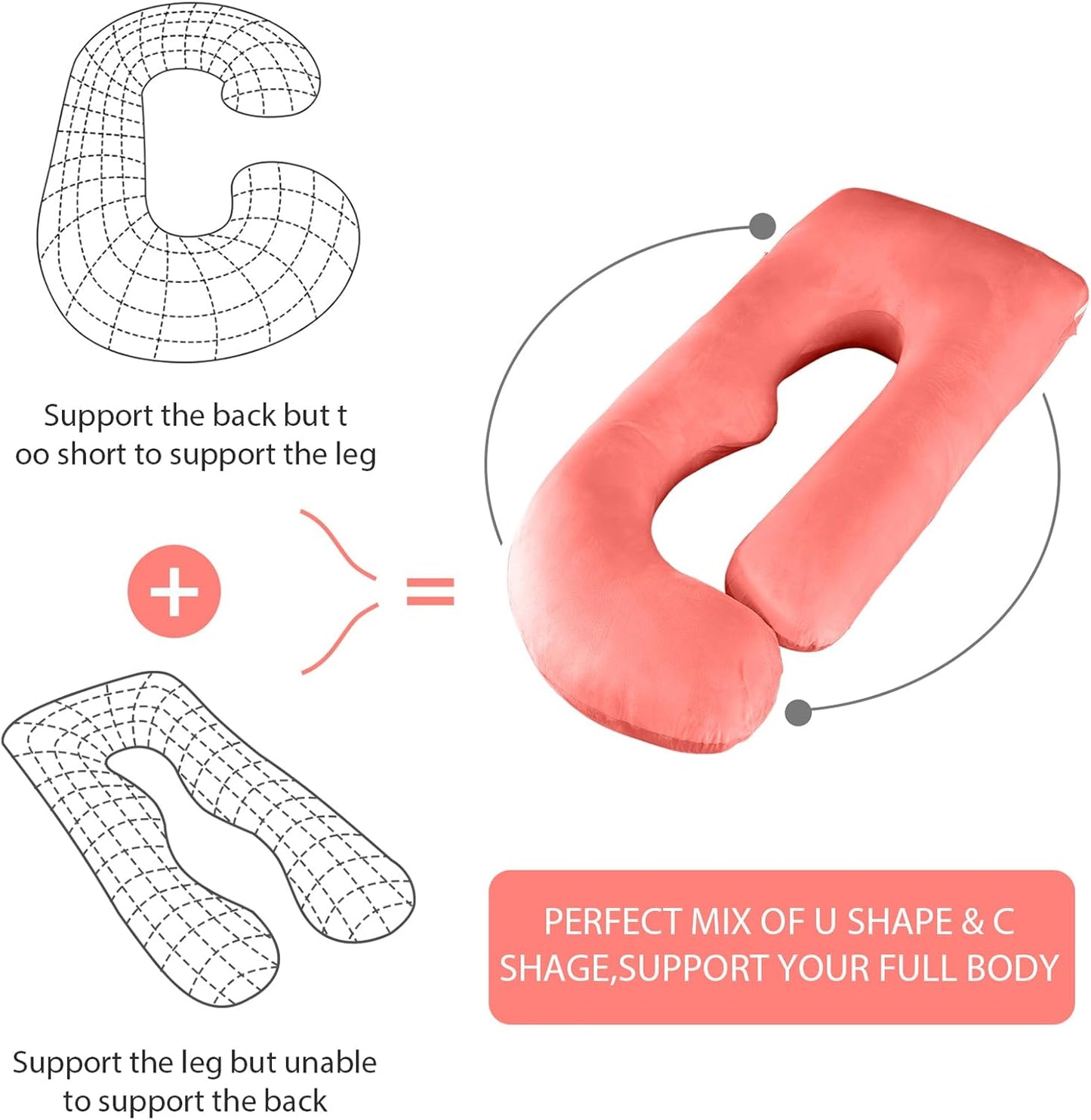 BATTOP Pregnancy Pillow,Pregnancy Pillows for Sleeping,Full Body Pillow with Removable Cover,Support for Back,Legs,Belly,HIPS,57 Inch Maternity Pillow,Pregnancy Must Haves（Pink）