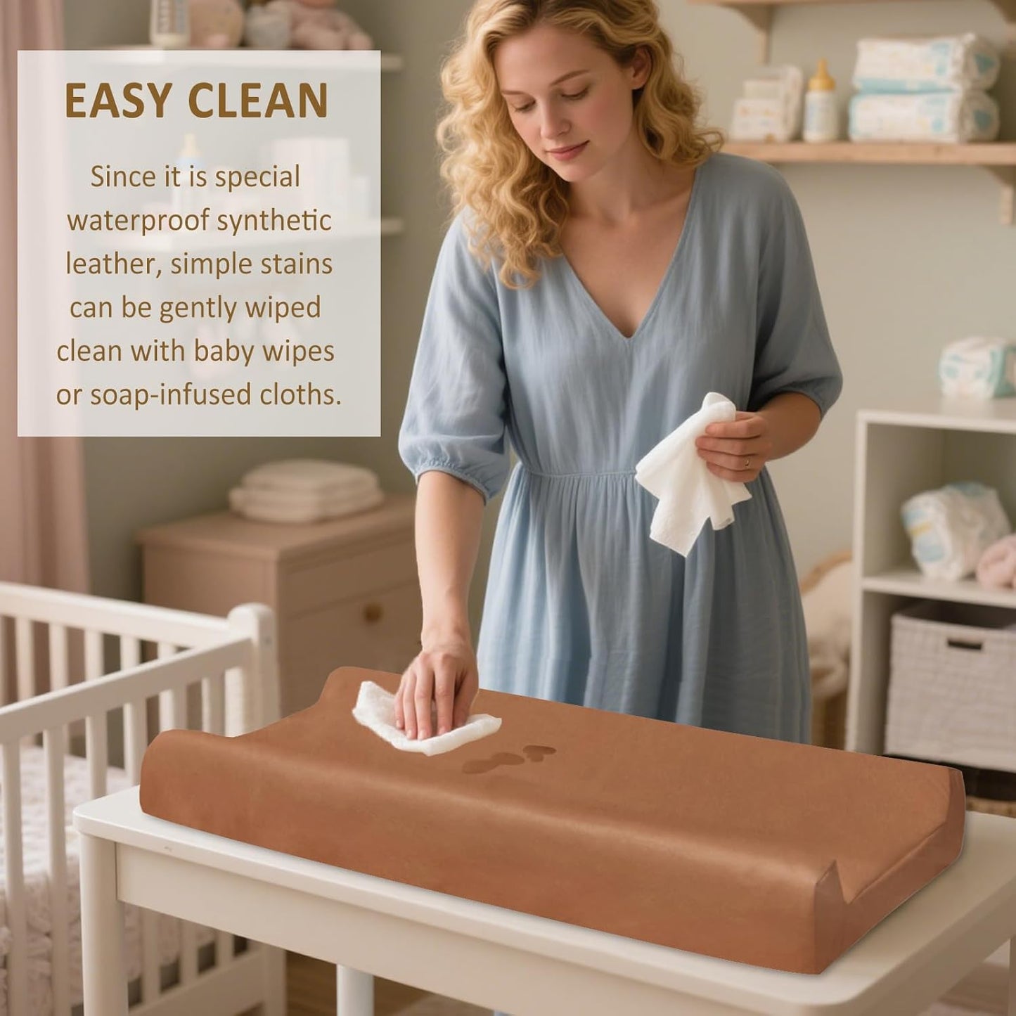 Owlowla Changing Pad Cover,Waterproof Changing Pad Covers-Soft Leather Diaper Changing Table Cover,Fits Standard Changing Pads for Baby Boy Girl（Brown）