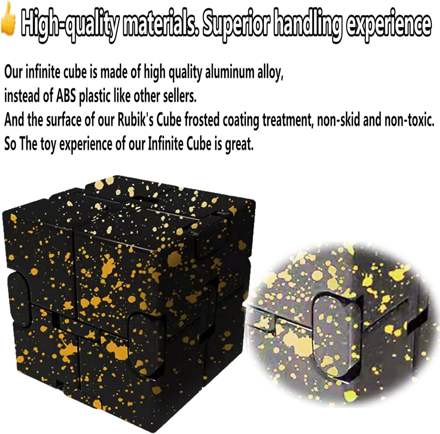 Metal Fidget Toys Infinity Cube for Men Anxiety Stress Relief Aluminum Alloy Material (Black & Yellow)