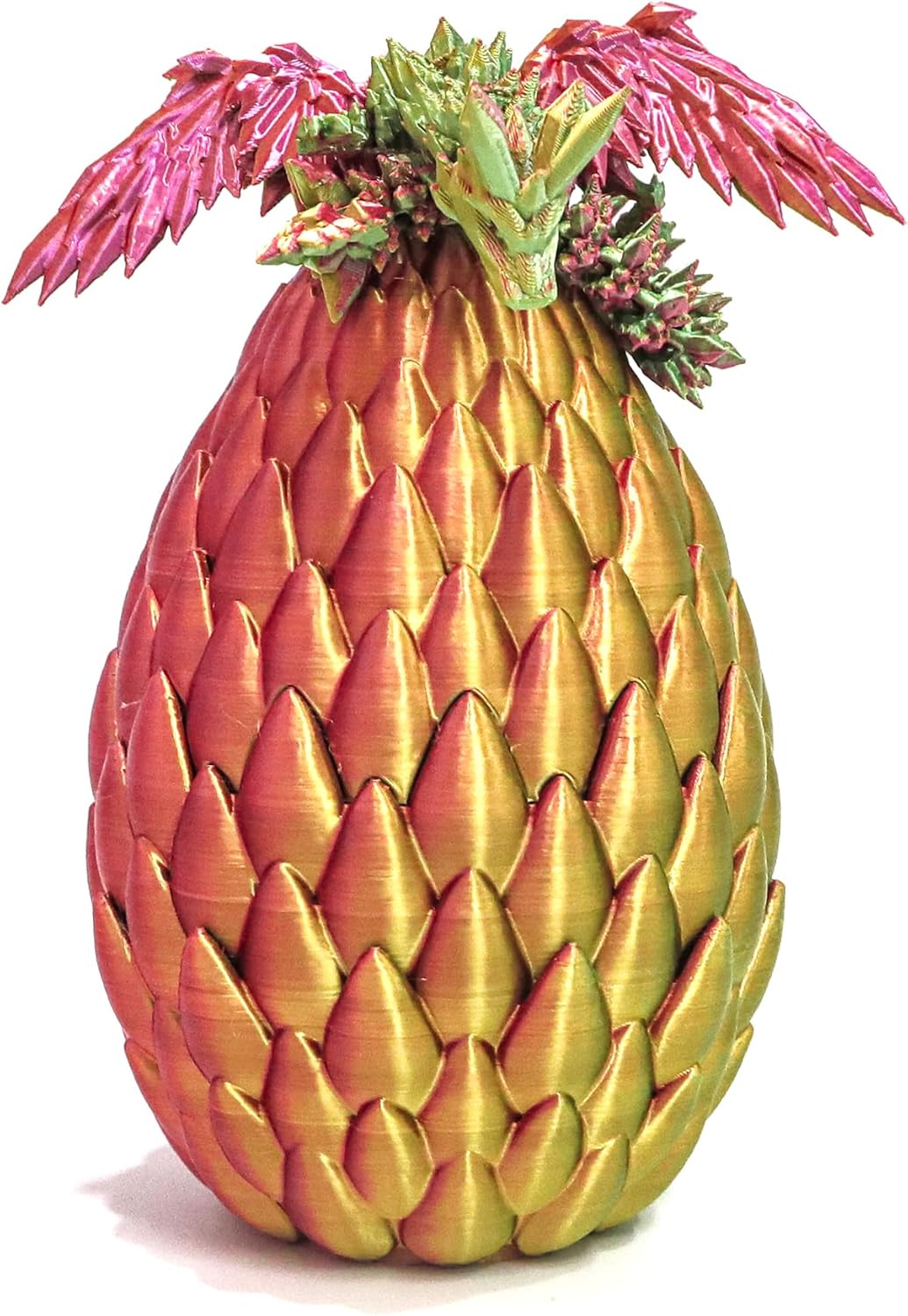 3D Printed Flying Dragon in Egg - 3 Colors Surprise Egg with Flexible Winged Dragon Inside, Mystery Beautiful Fidget Toy, Birthday Gift, Desk Figure Decor (Green Pink Gold)