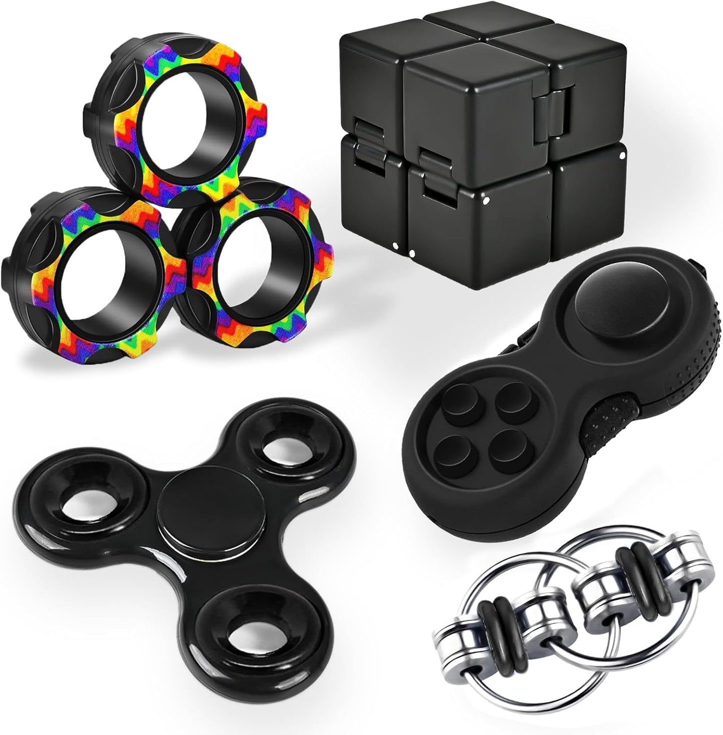 Fidget Toys Adults Set, Easter Basket Stuffers Gift for Kids Teen Cool Gadget Sensory Pack with Figette Spinner Cube ADHD Anxiety Relief Stress Magnetic Ring Office Desk Manget Toy for Boys
