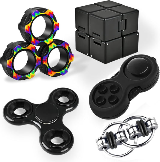 Fidget Toys Adults Set, Easter Basket Stuffers Gift for Kids Teen Cool Gadget Sensory Pack with Figette Spinner Cube ADHD Anxiety Relief Stress Magnetic Ring Office Desk Manget Toy for Boys