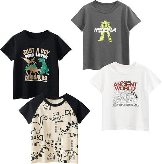 Boys' 4-Pack Excavator Short Sleeve Crewneck T-Shirts Top Tee Size 2-7 Years Toddler Boys' Value Pack Cotton T-Shirt