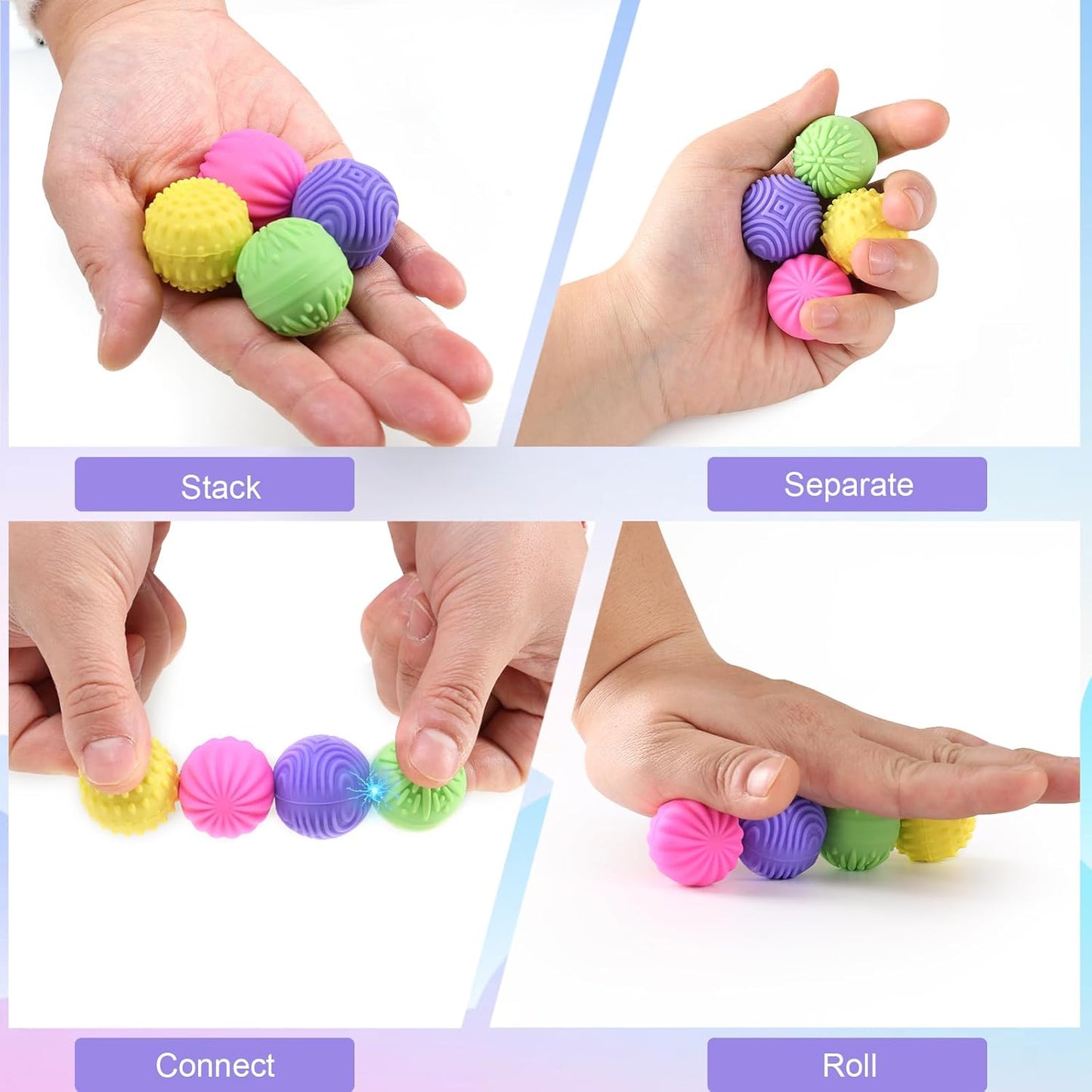 Magnetic Silicone Fidget Balls 8-Pack – Silent, Stress Relief Toys for Adults & Teens (14+) with 4 Textures, Focus & Anxiety Relief, Ideal for Desk & Travel – Soft, Tactile & Relaxing Fidget Toys