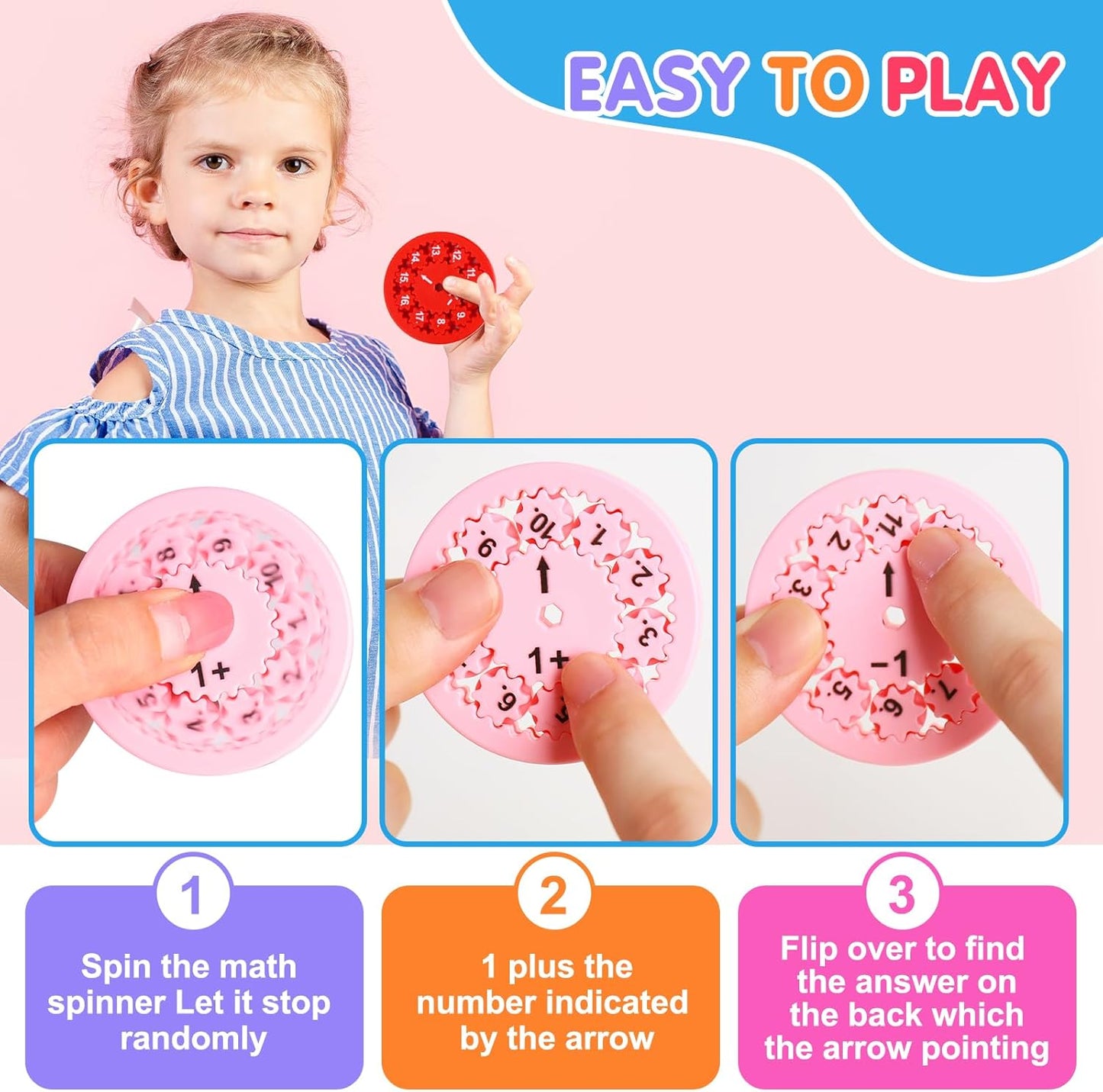 Math Fidget Spinners Addition, Math Fidget Toy for Kids, Math Facts Fidget Spinners, Educational Learning Numbers Add Subtract Fidget Spinner Toys for Kids, Math Game for Home School Classroom Prizes