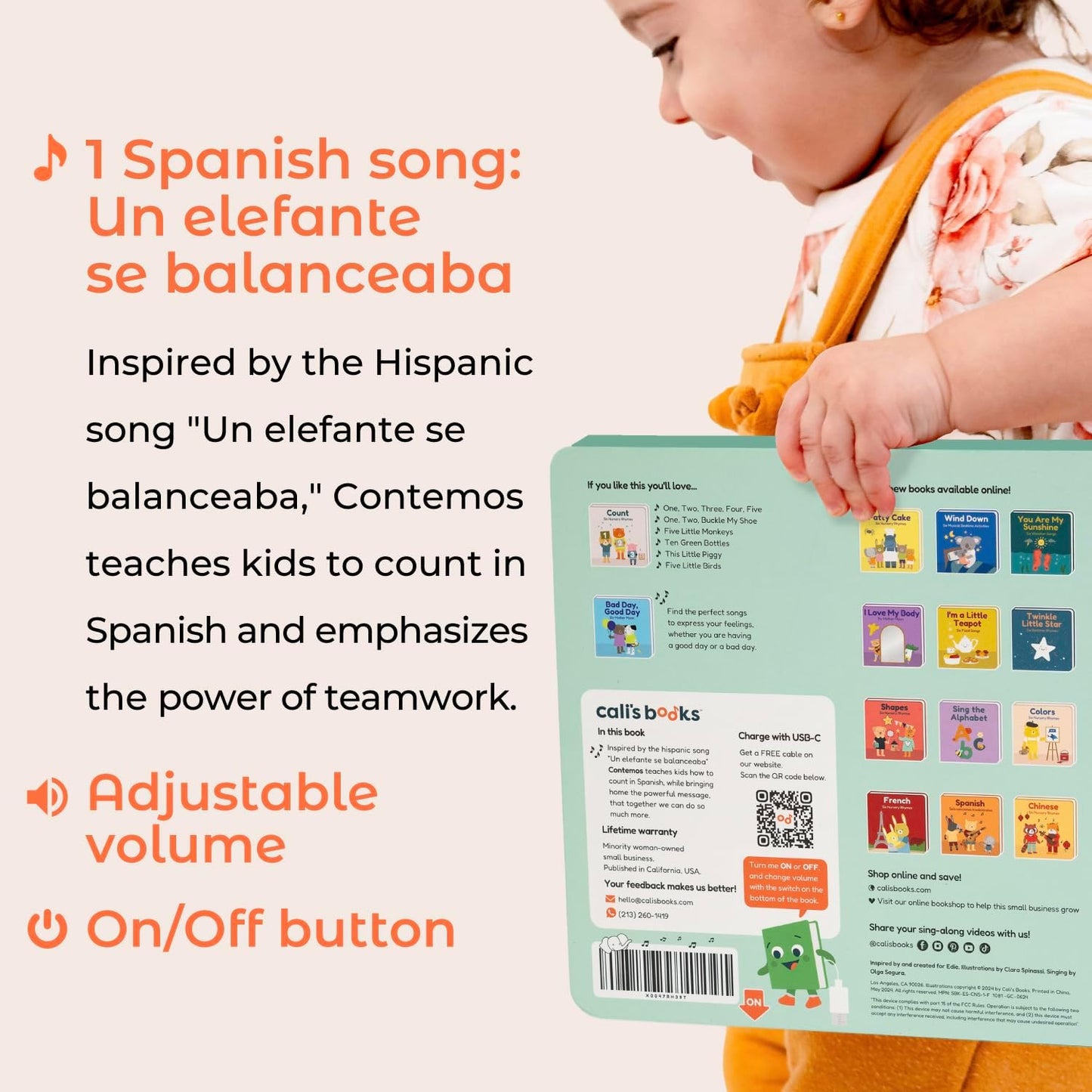 Cali's Books Spanish Count - Nursery Rhymes Sound Book for Babies and Toddlers 1-3, Baby Book with Songs for Kids, Educational Song Learning Toys, Libros en Espanol para ninos (Contemos)