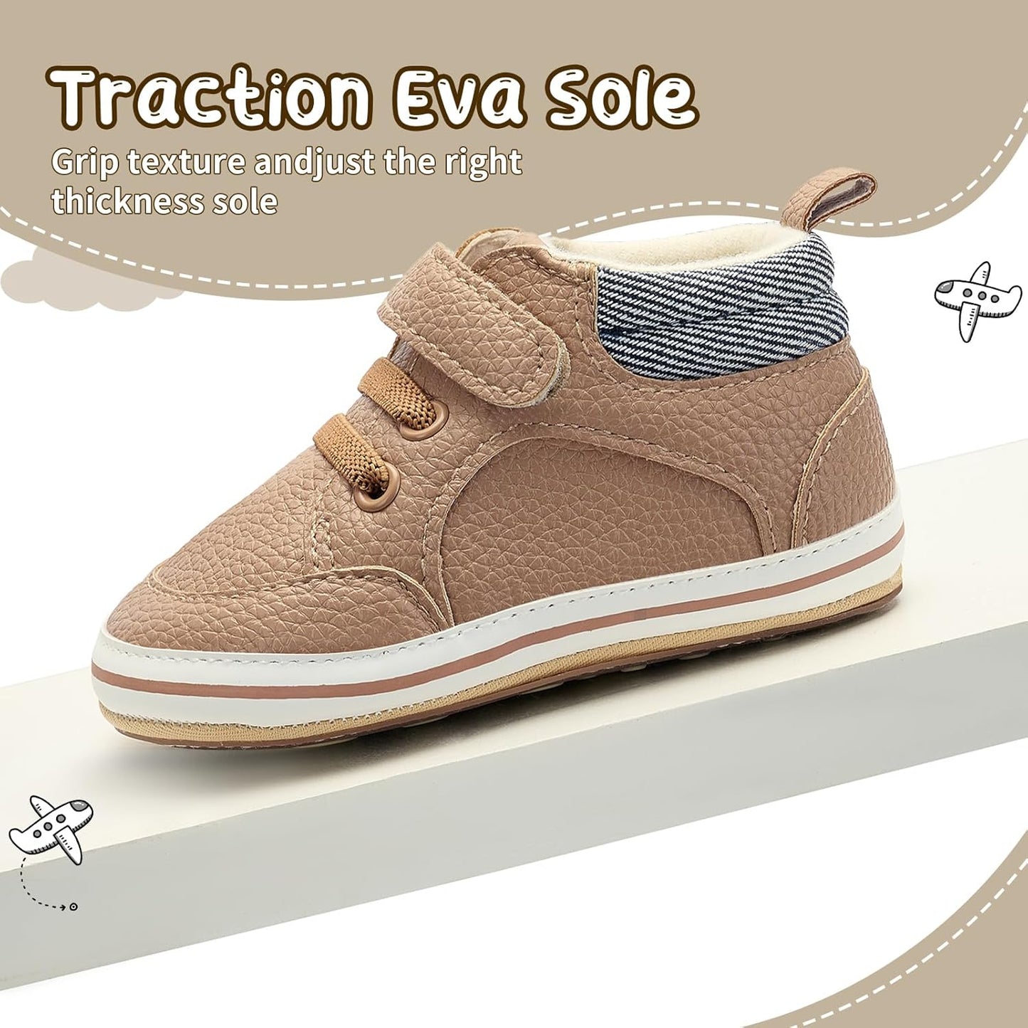 Baby Boys Girls Non-Slip Rubber Sole High-Top PU Leather Infant Sneakers Toddler Crib First Walker Shoes