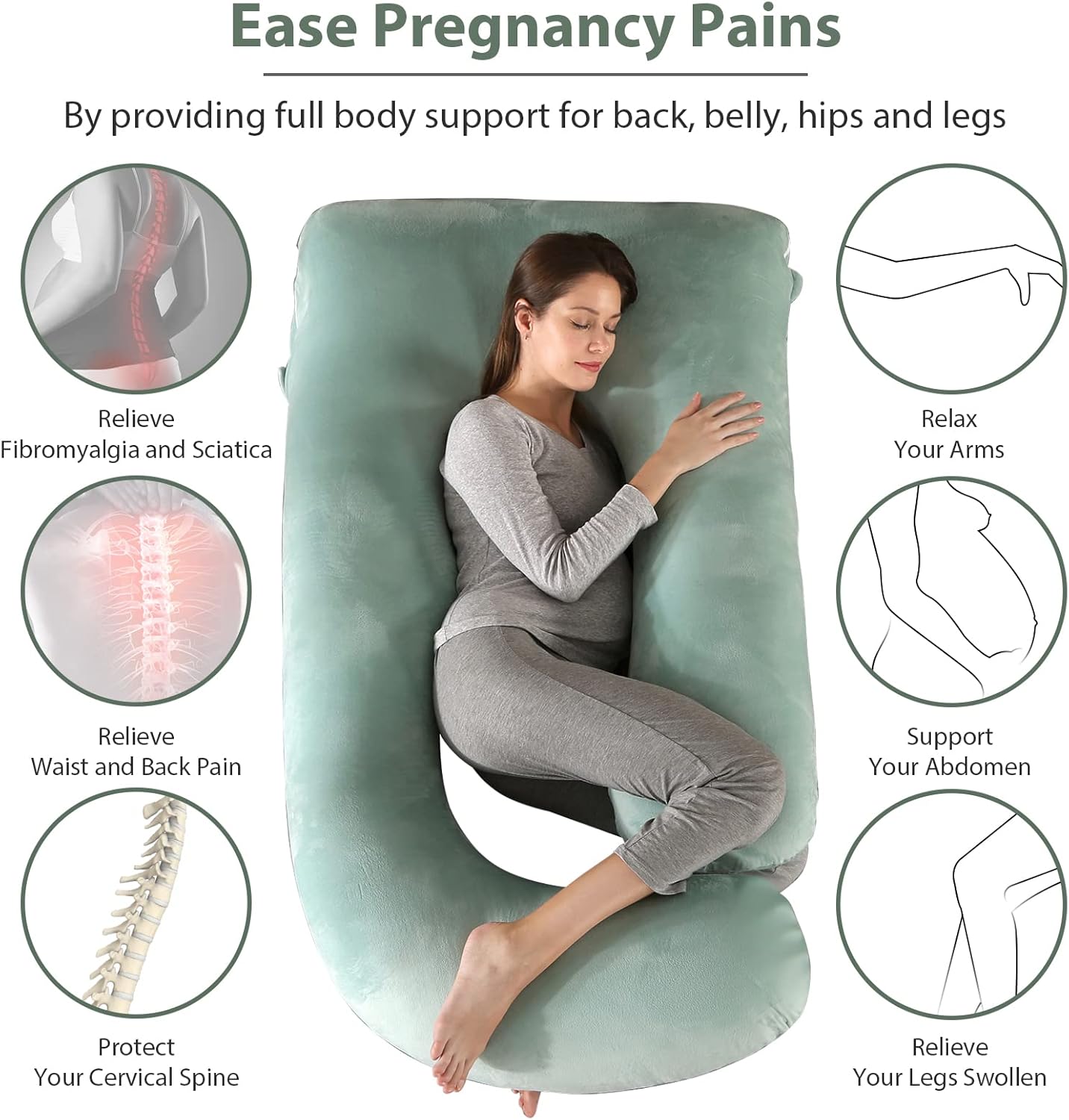 BATTOP Pregnancy Pillows for Sleeping,Full Body Maternity Pillow,Support for Back,HIPS,Legs,Belly for Pregnant Women,Pregnancy Pillow with Removable Cover