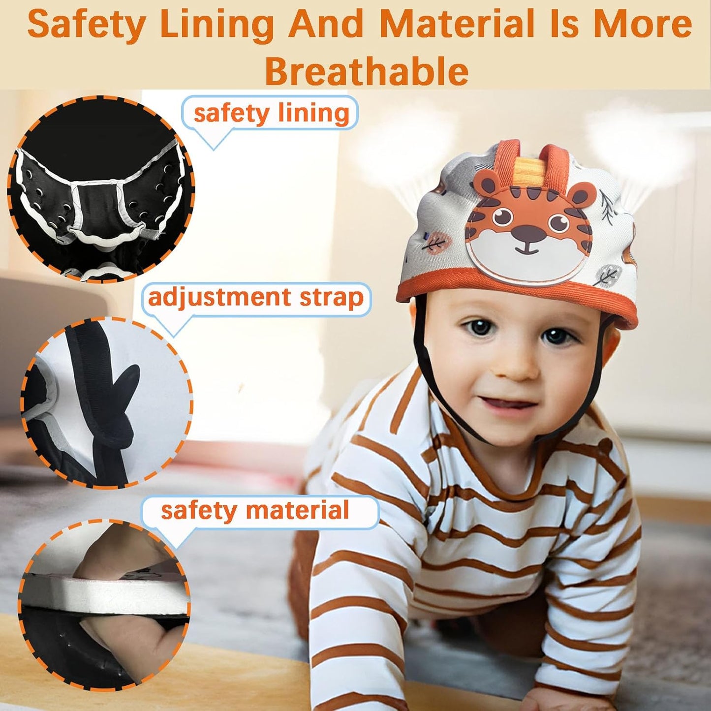 Baby Helmet for Crawing Walking,Soft Infant Safety Helmet,Baby Helmet 1-2 Years for Anti-Fall Head Protector,Adjustable, Breathable