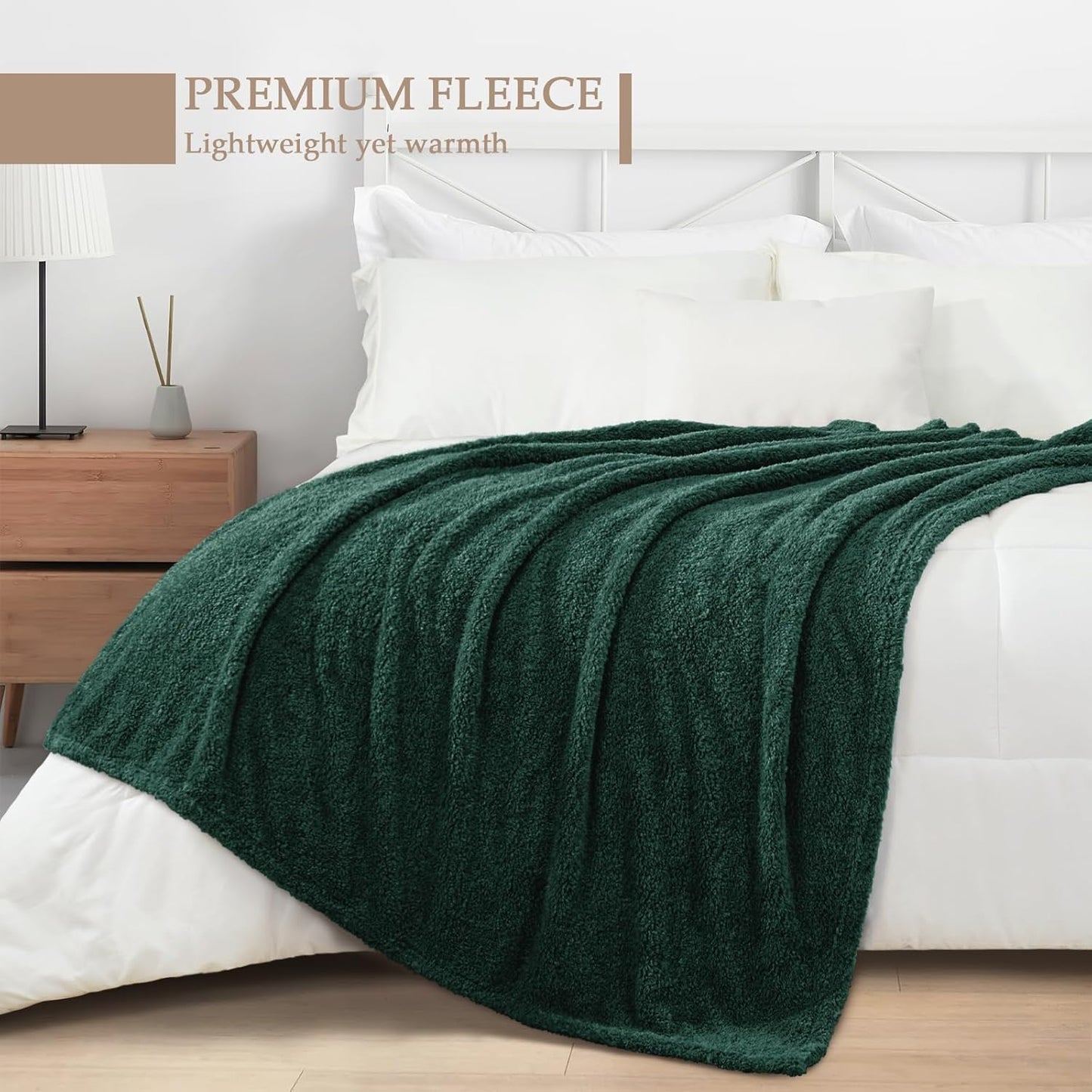 Exclusivo Mezcla Fleece King Blanket for Bed, Soft and Cozy Blankets for Women Men Girls Kids, Suitable for All Seasons, Forest Green, 90x104 Inches