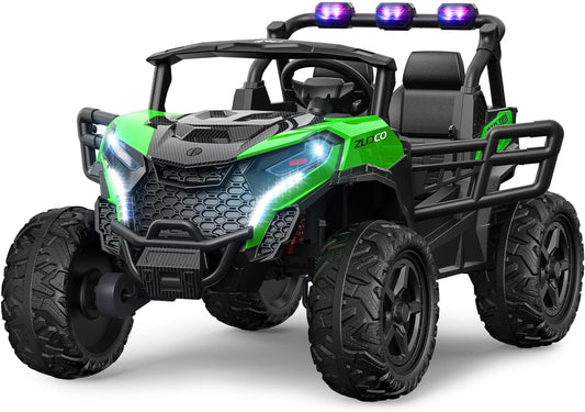 24V 2 Seater Ride on Car Truck, 4x200W, EVA Tires, Remote Control, 4WD/2WD, Rainbow Lights, Shock Absorbers, Bluetooth, Ride On UTV Toy for Kids Ages 3-8, Green