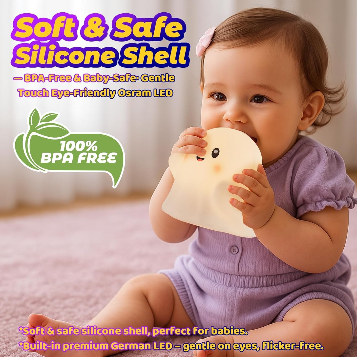 Halloween Cute Ghost Night Light for Kids-Touch+Squishy Silicone+2700k Eye-Safe LED+Fun Sounds,30-Min Timer,Dimmable,Nursery/Bedside/Bedroom Light - Gift for Boys&Girls&Baby&Toddler Cut Ghost Light