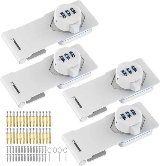 Household Cabinet Password Hasp Locks, Cabinet Locks with Combination, Door Security Slide Latch for Small Barn Doors, Bathroom, Outdoor, Garden (4 Pack Black White)