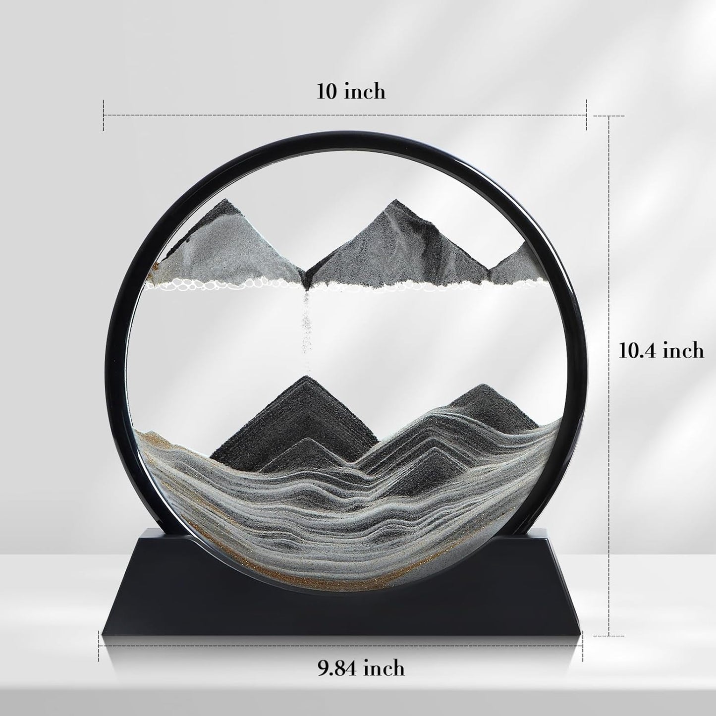 KPNUWN Moving Sand Art Liquid Motion, 3D Deep Sea Sandscape Color Quicksand Decor, Round Glass Moving Sand Art Picture Relaxing Desktop Home Office Work Decor (12 inch-Black)