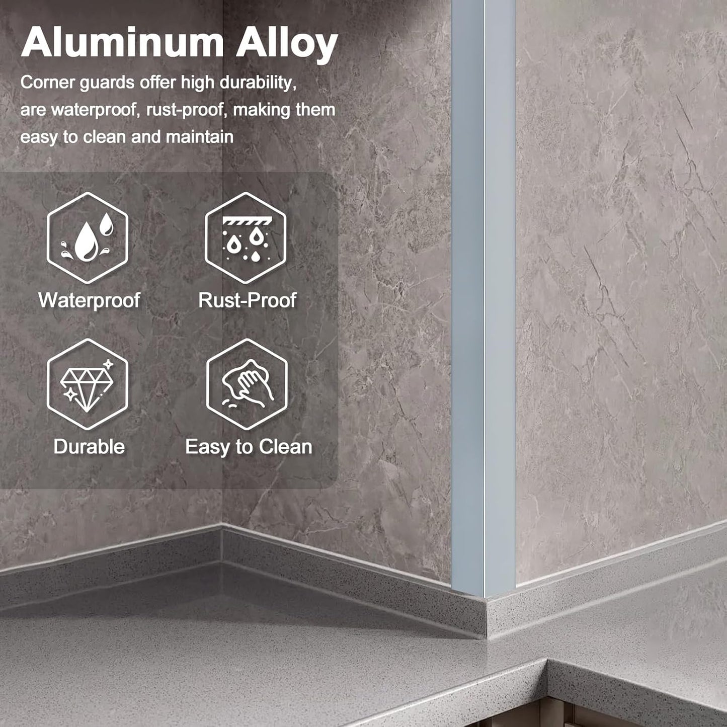 4PCS 45" Aluminum Metal Corner Protectors, Self Adhesive Corner Guards, Metal Wall Edge Protector Strip, Furniture Corner Protectors, Wall Cabinet Baseboard Decoration 45" x 1" (Grey)