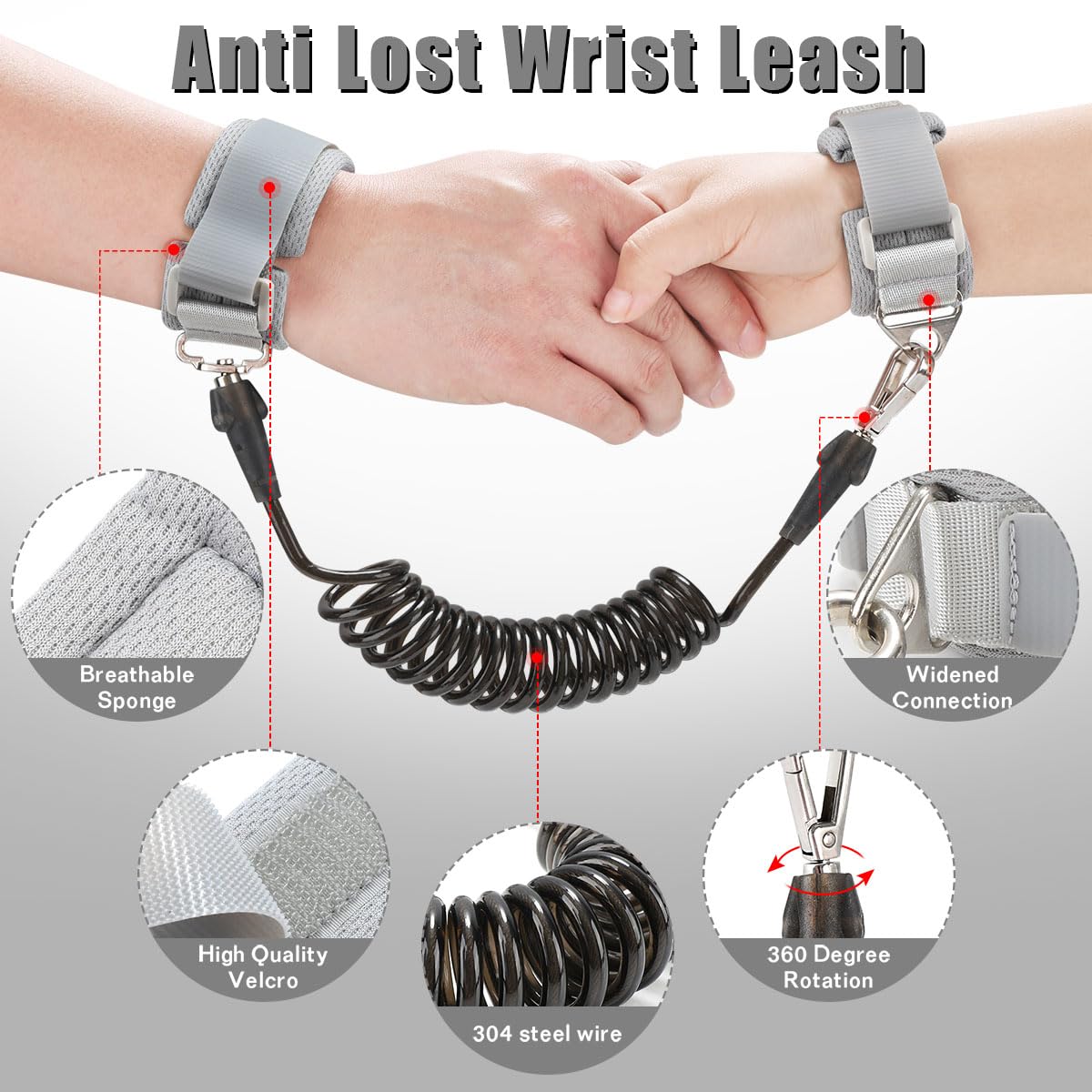 Toddler Leash for Kids-Baby Child Harness with Anti Lost Wrist Link for Boys/Girls (Black3)