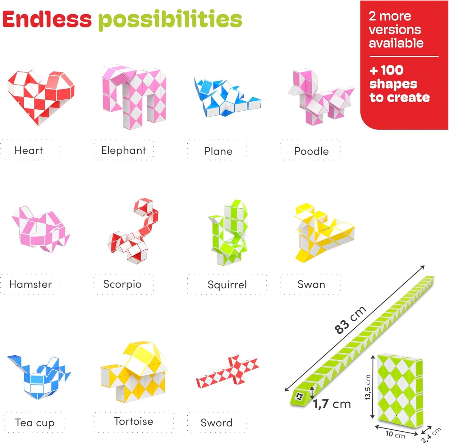 CUBIDI® Magic Snake Cube | Fidget Snake Toy for Kids | Travel Toys for Kids Ages 4-8 | Great Gift for Boys and Girls Birthday, Christmas, Stocking Stuffers - 48 Blocks | 0.9 inch x 0.7 inch | Green