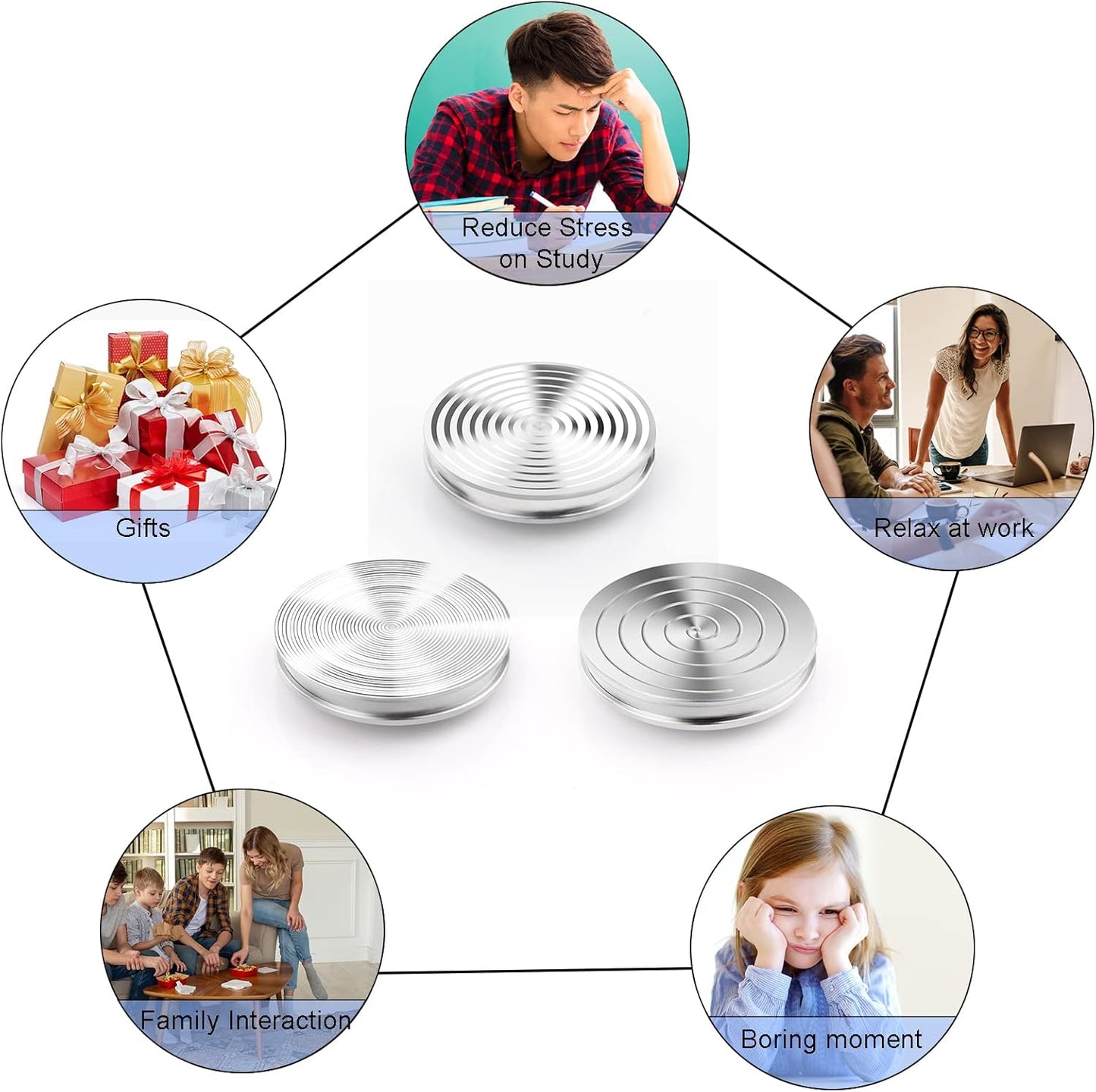 TOMAZON Kinetic Desk Spinning Toy, Stainless Steel Rotating Motion Coin, Optical Illusion Spinning Top for Office Anxiety Stress Relief, Portable ADHD Little Fidget Toys Gift for Adults & Kids(3 Pack)