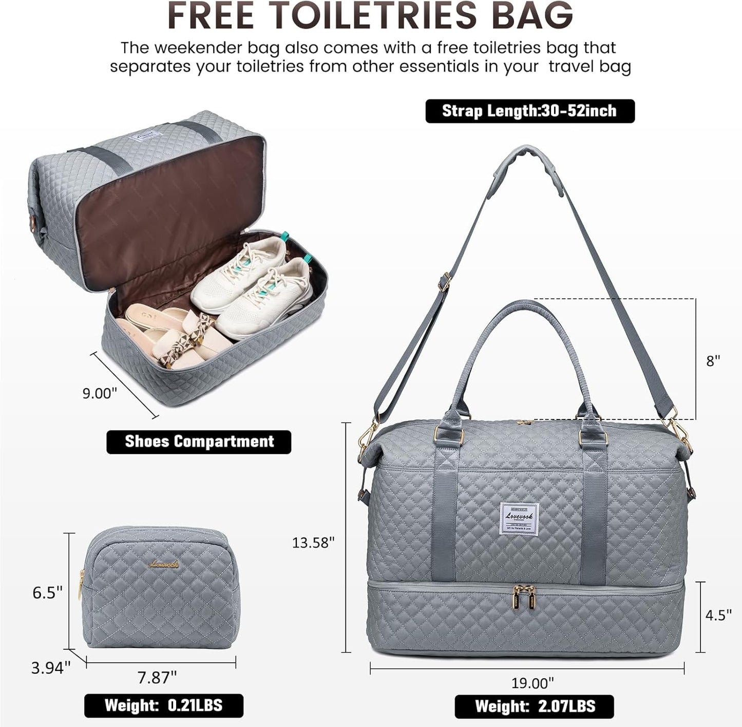 LOVEVOOK Travel Duffle Bag,Weekender Bags for Women with Shoe Compartment，Carry on Overnight Bag with Toiletry Bag,Gym Duffel Bag with Wet Pocket, Hospital Bags for Labor and Delivery