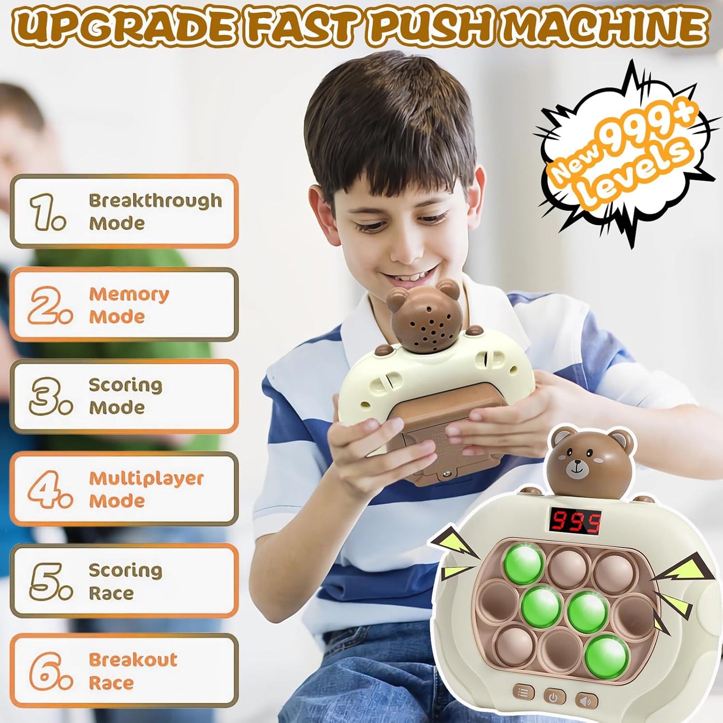 Fast Push Game Handheld Game for Kids 6-12, Sensory Fidget Toys for Kids 8-12, Birthday Gifts for 6 7 8 9 Year Old Boys & Girls & Teens (Bear)
