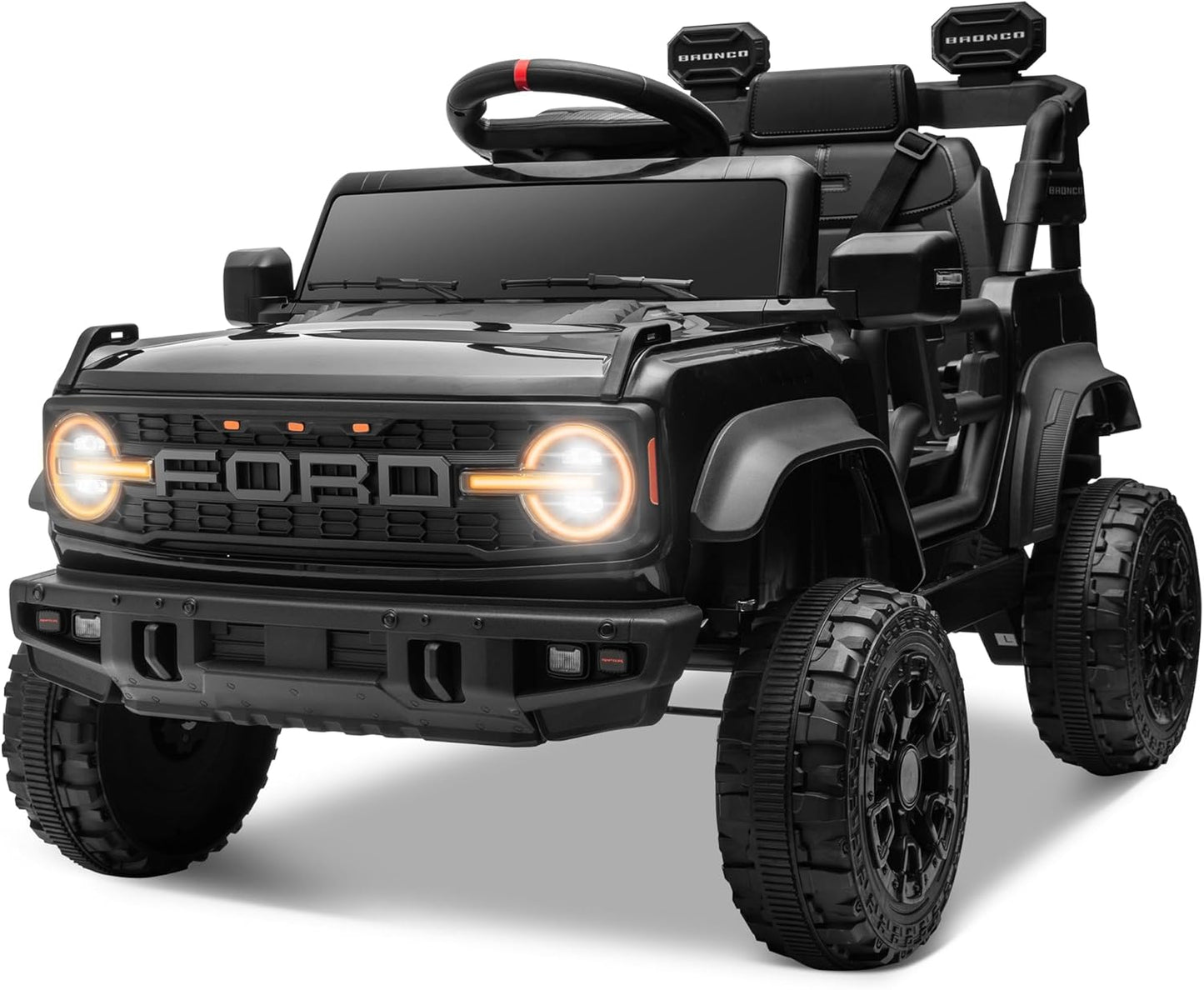 ENYOPRO 12V Licensed Ford Bronco Raptor Ride On Truck Car for Kids, Electric Play Car Ride-On Toy w/Parent Remote Control, 4-Wheel Suspension, Bluetooth Music, LED Lights, Ideal Kids Car Gift (Black)