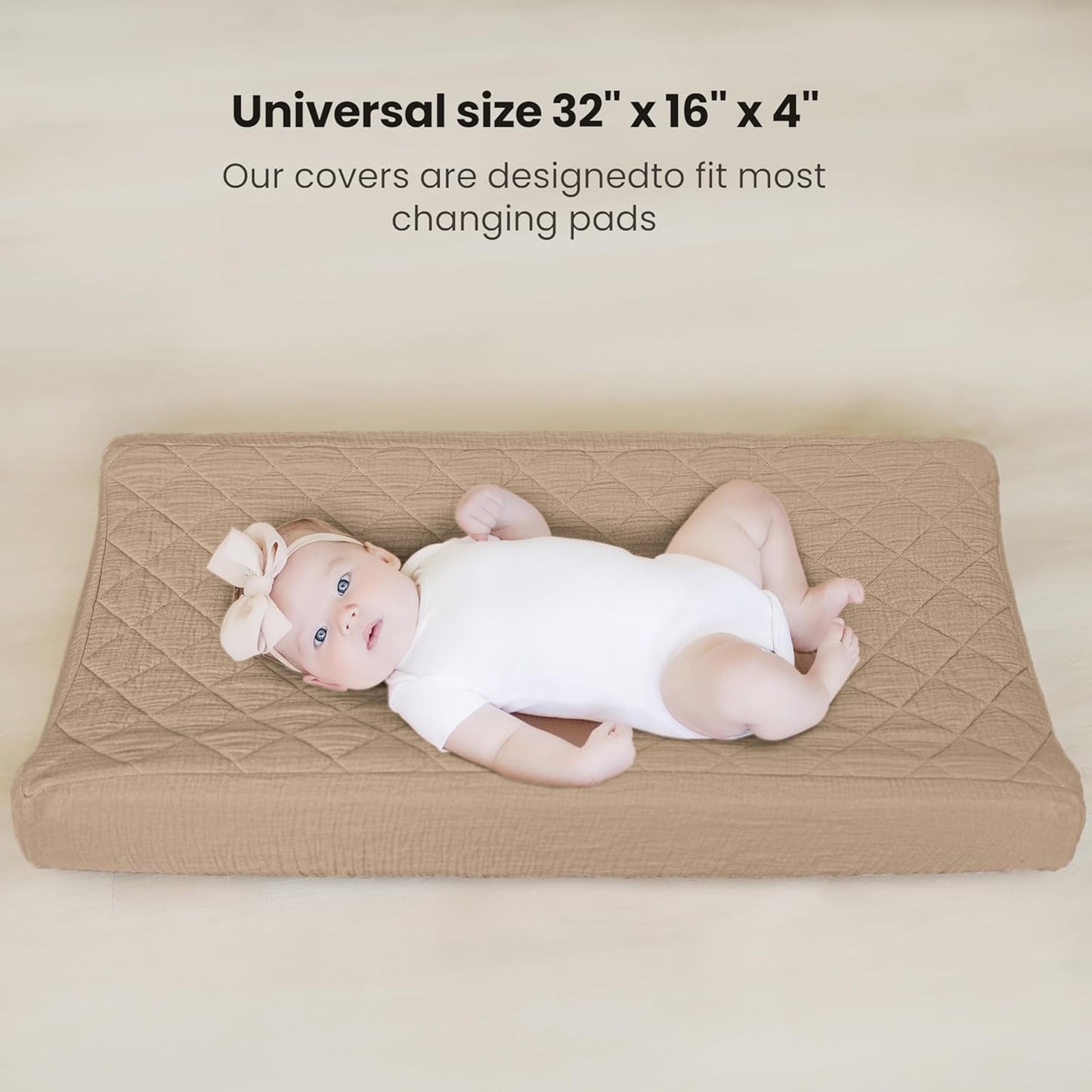 Konssy Waterproof Muslin Changing Pad Cover 2 Pack, Quilted Cotton Fitted Diaper Chang Table Cover, Soft Changing Pad Sheets for Girls Boys (Camel,Sun)