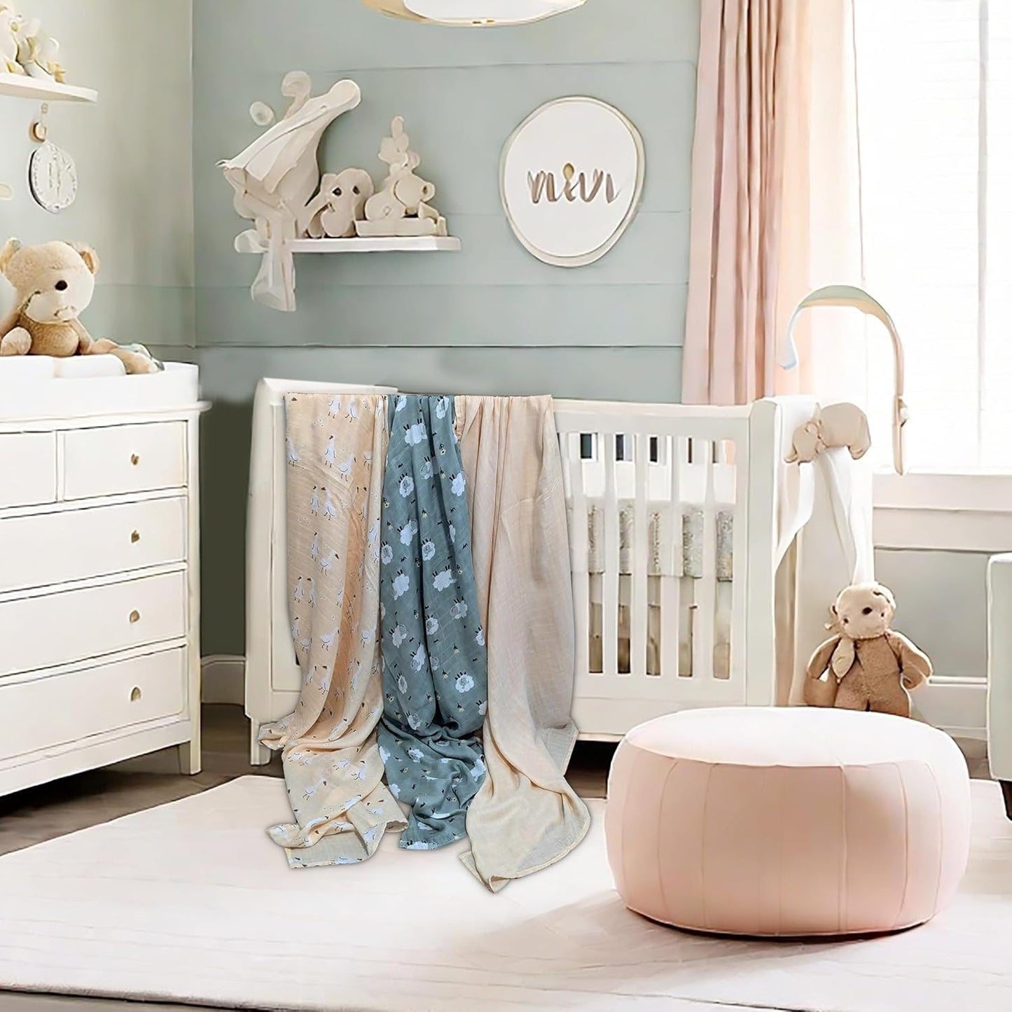 Muslin Swaddle Blankets for Newborn – 3 Pack Large 47"x47" Receiving Blankets – Soft, Breathable & Gentle – Unisex Little Farm