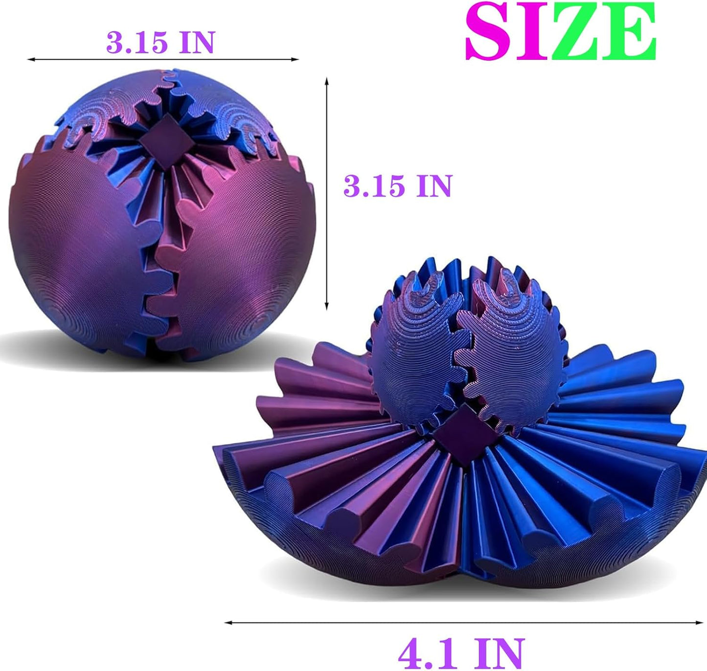 2pcs Gear Ball, 3D Printed Gear Ball Spin Ball or Cube Fidget Toy, Gear Sphere Desk Toy, Gear Fidget Ball for Stress and Anxiety Relaxing Student Gifts for Kids