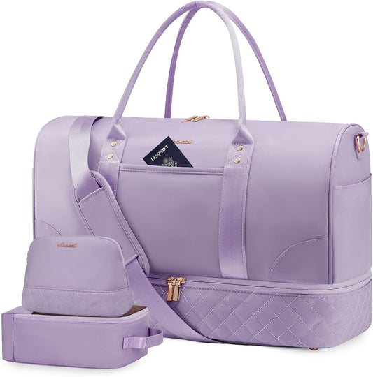 LOVEVOOK Travel Bag,Weekender Bag for Women Travel Duffle Bag with Shoe Compartment,Carry on Overnight Bag with Wet Pocket,Gym Yoga Duffel Bag,Hospital Bags for Labor and Delivery,3 Pcs Set