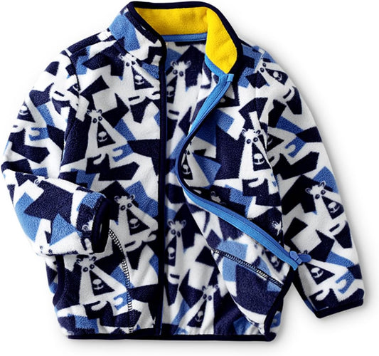 Kids Printed Polar Fleece Jacket Toddler Baby Boys Girls Autumn Winter Warm Sherpa Lining Outerwear Soft Lightweight