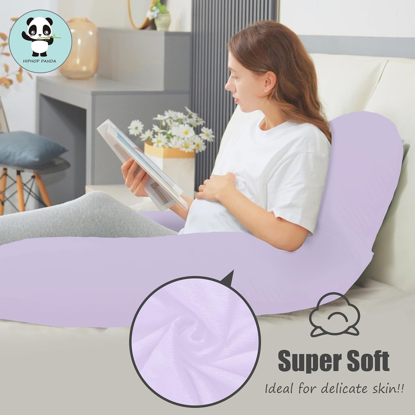 HIPHOP PANDA U-Shaped Pregnancy Pillow for Sleeping - Full Body Maternity Support Pillow with Removable Cover - Comfort for Back, HIPS, Legs, Belly - 57 Inch for Pregnant Women, Purple