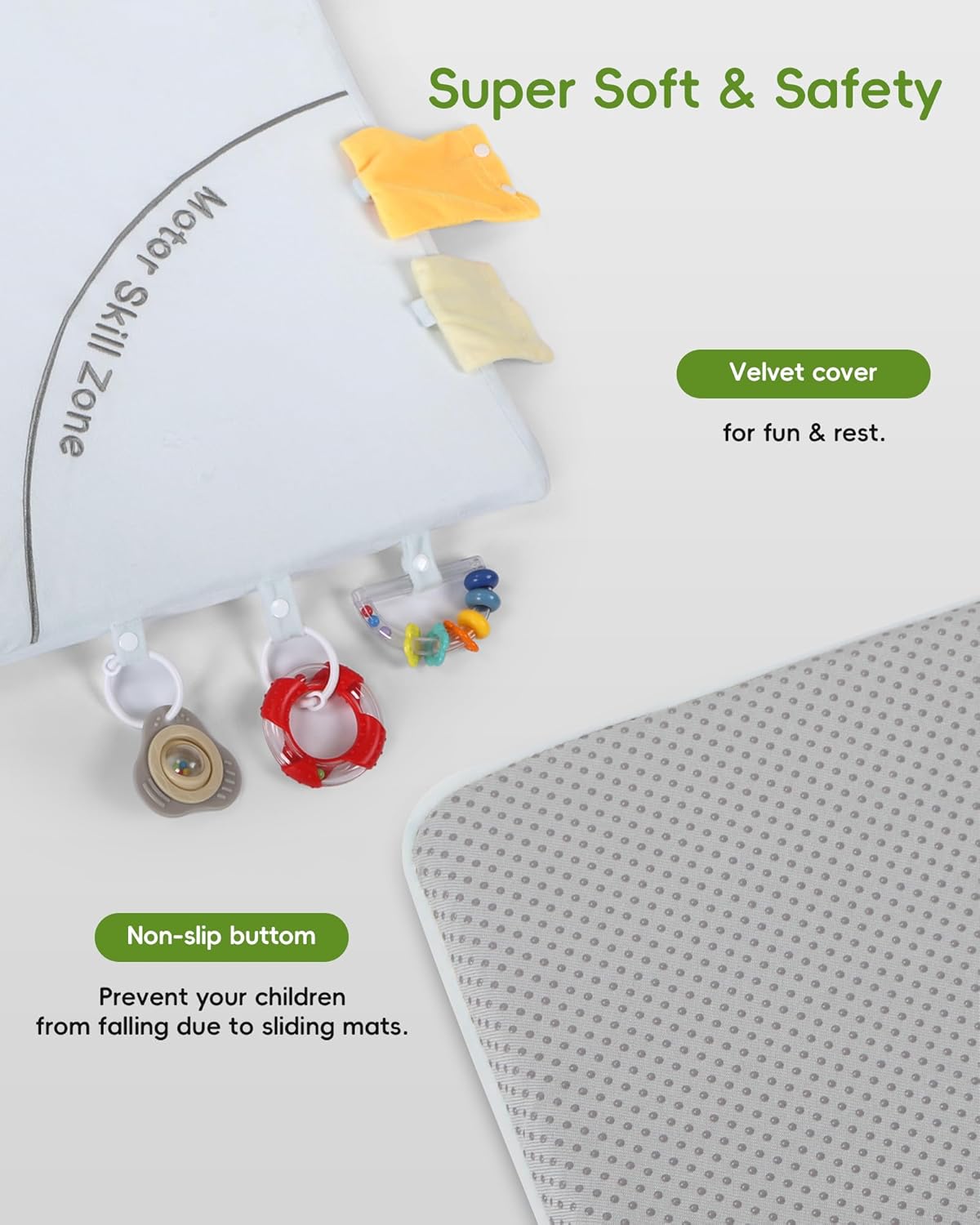 Baby Play Mat, 50''x50'' Playpen Mats with 4 Sensory Development Zones for Motor Skills, Unique Crawling Mats with Non-Slip Cushioned That Fits Nicely into Any Playroom, Grey