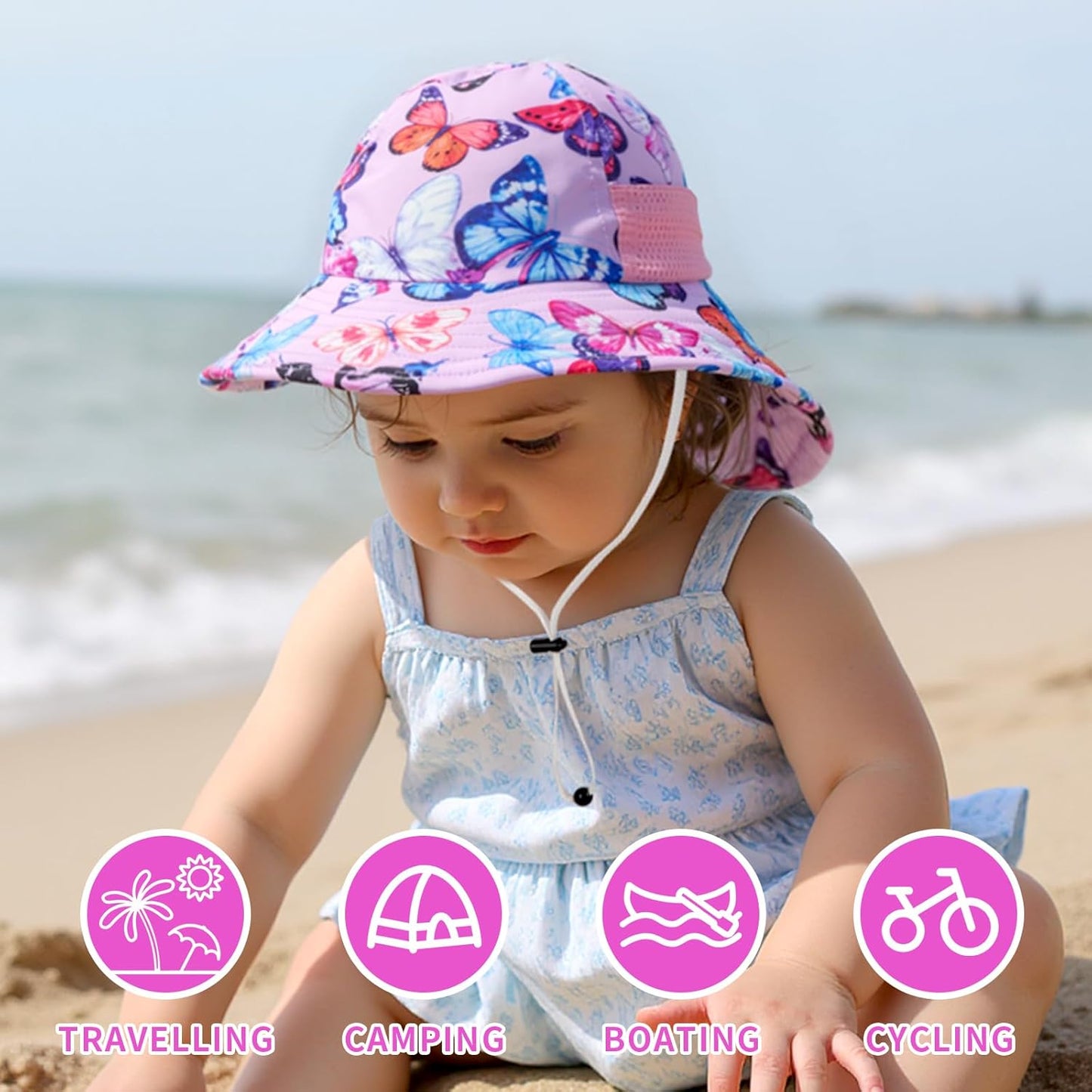 Toddler Baby Sun Hat Kids Summer UPF 50+ for Boys Girls Adjustable Beach Hats with Bucket Wide Brim Age 1-7 Years