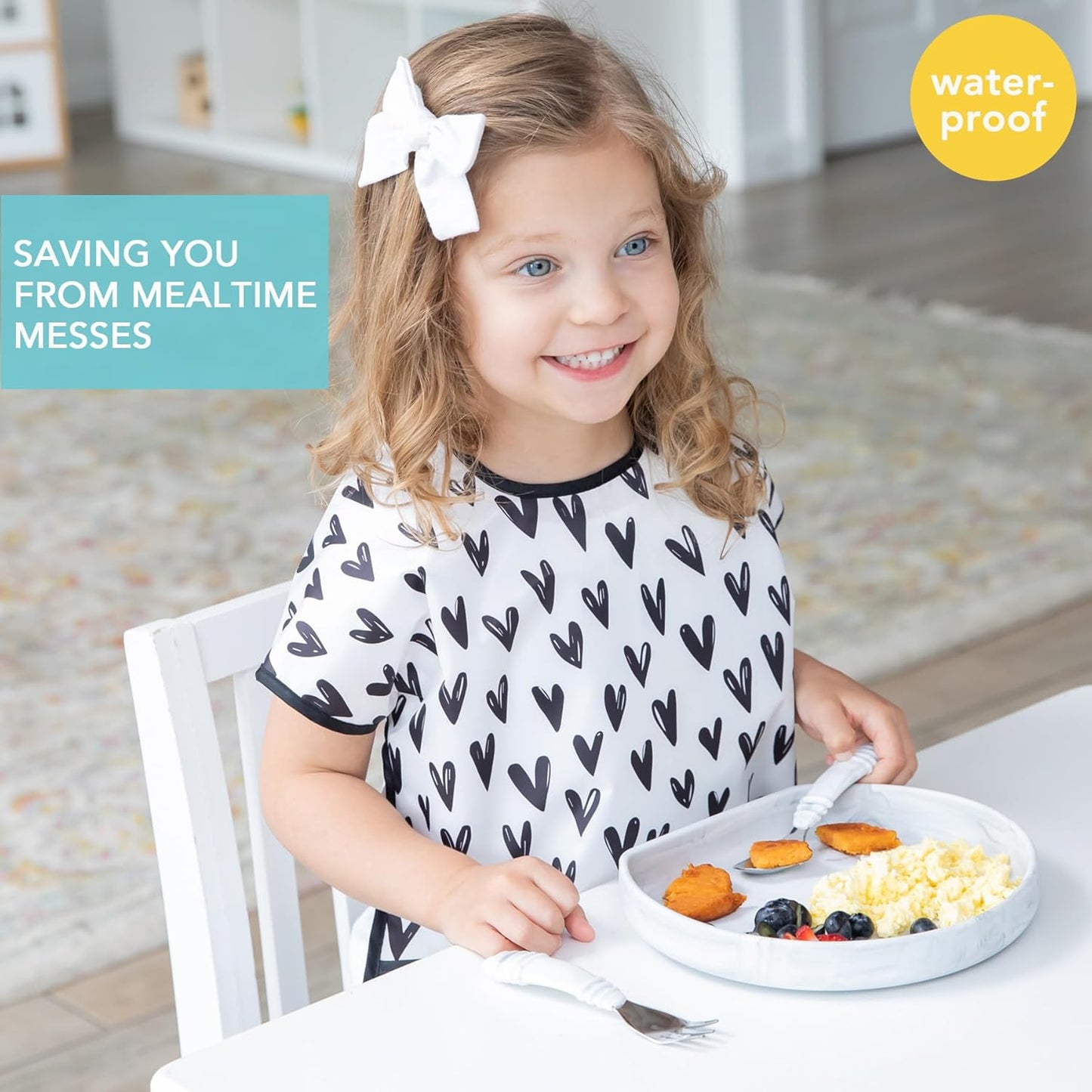 Bumkins Bibs - Toddler Bibs, Waterproof, Large for 1-3 Years, Short Sleeve