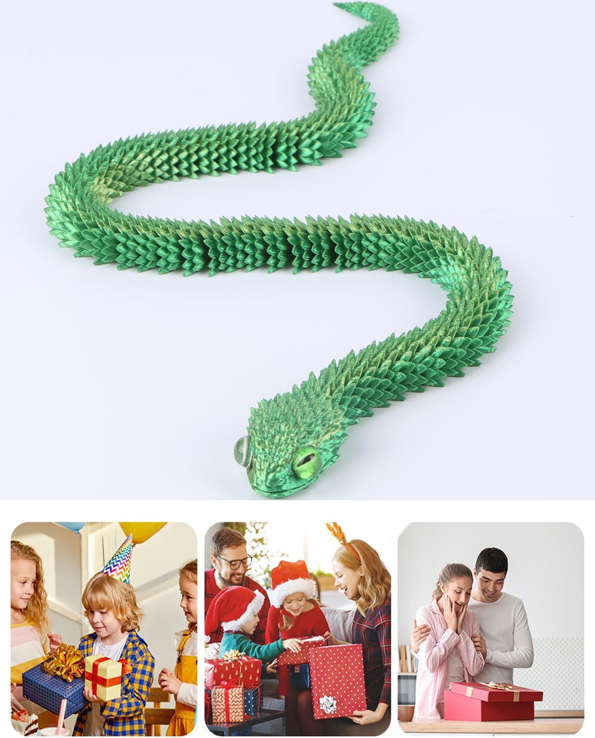 3D Printed Animals-Snake Viper, 24 in Surprise Mystery Snake Fidget Toy Creative Toy 3D Printed Articulated Snake Collectibles Home Office Executive Desk Decor (Yellow Green)