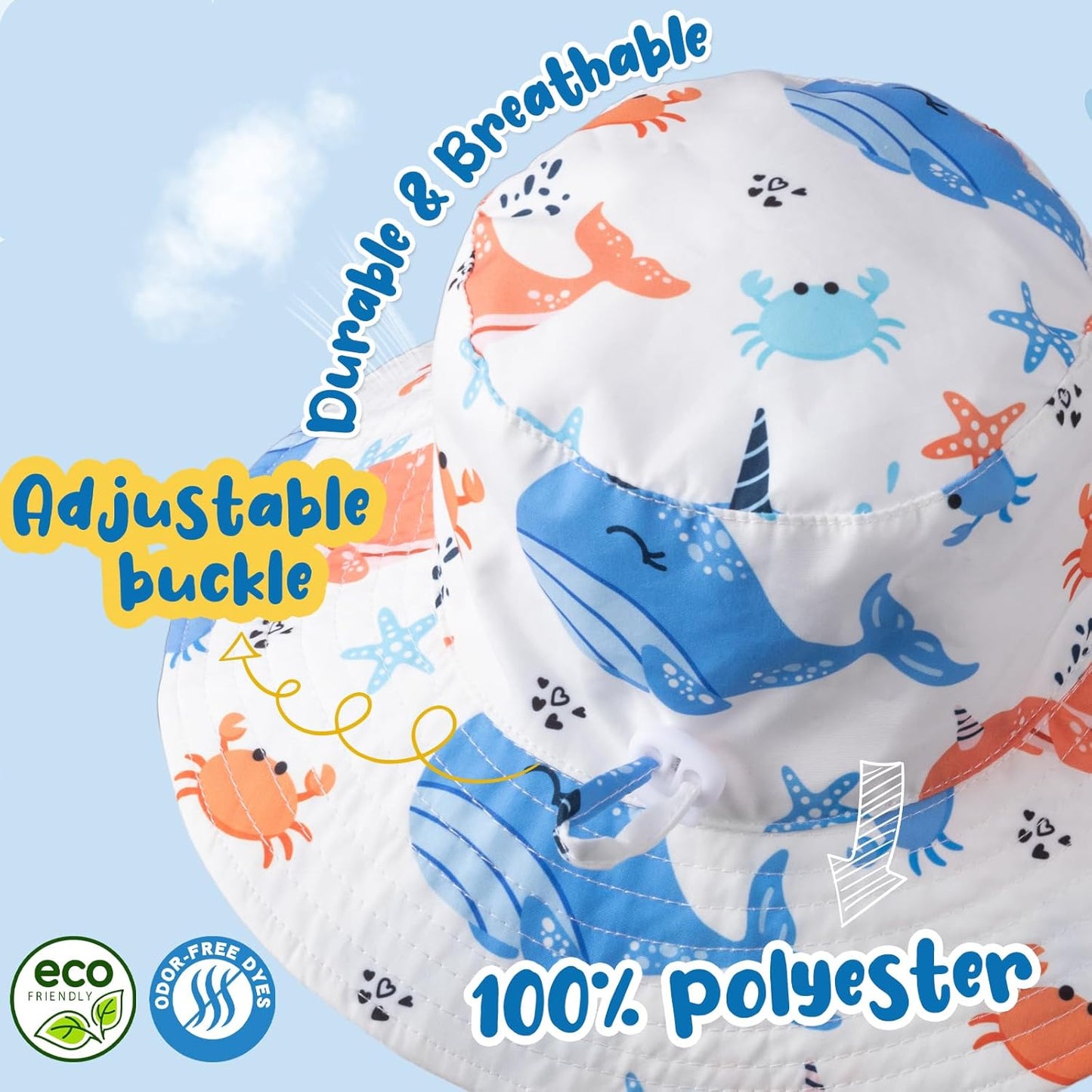 Baby Sun Hat Kids Summer UPF 50+ Toddler Bucket Hat Wide Brim Adjustable Beach Hats for Boys Girls Age 0-6 Years