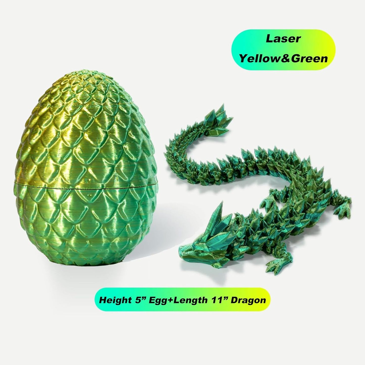 STONESTAR 3D Printed Dragon Fidget Toys, Full Articulated Dragon Crystal Dragon in Egg, Home Office Executive Desk Toys, 11" Dragon with 5" Egg (Laser Yellow&Green)