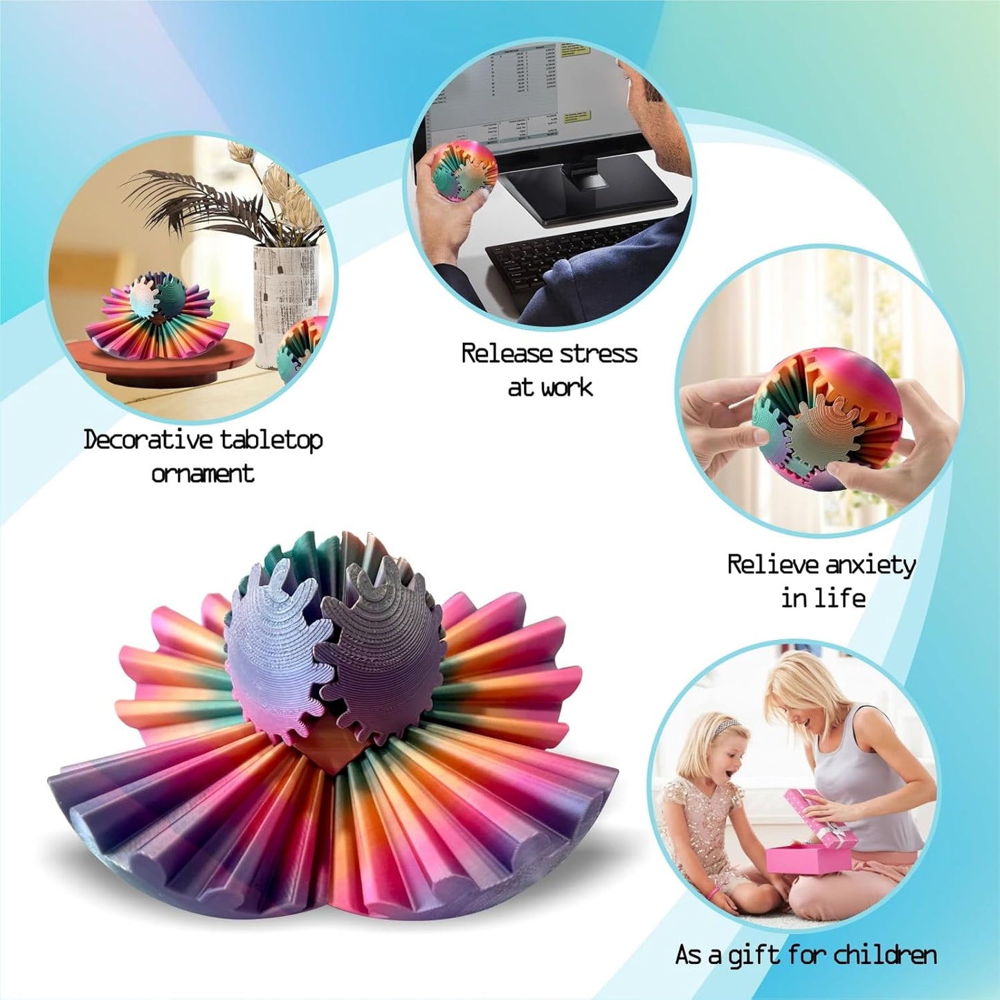 Gear Ball - GearSphere Fidget Toy, 3D Printed Gear Ball Spin Ball Cube Desk Toy, 2024 Gear Sphere Cube Puzzlefor Adults Kids, Stress and Anxiety Relaxing Fidget Toy (Multilcolor)