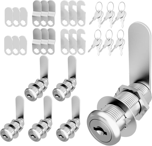 6 Pcs Cabinet Locks with Keys, 1-1/2 Inch Cam Lock Keyed Alike, RV Lock for RV Storage Door, Cabinets and Drawer, Toolbox Locks with Keys, Zinc Alloy
