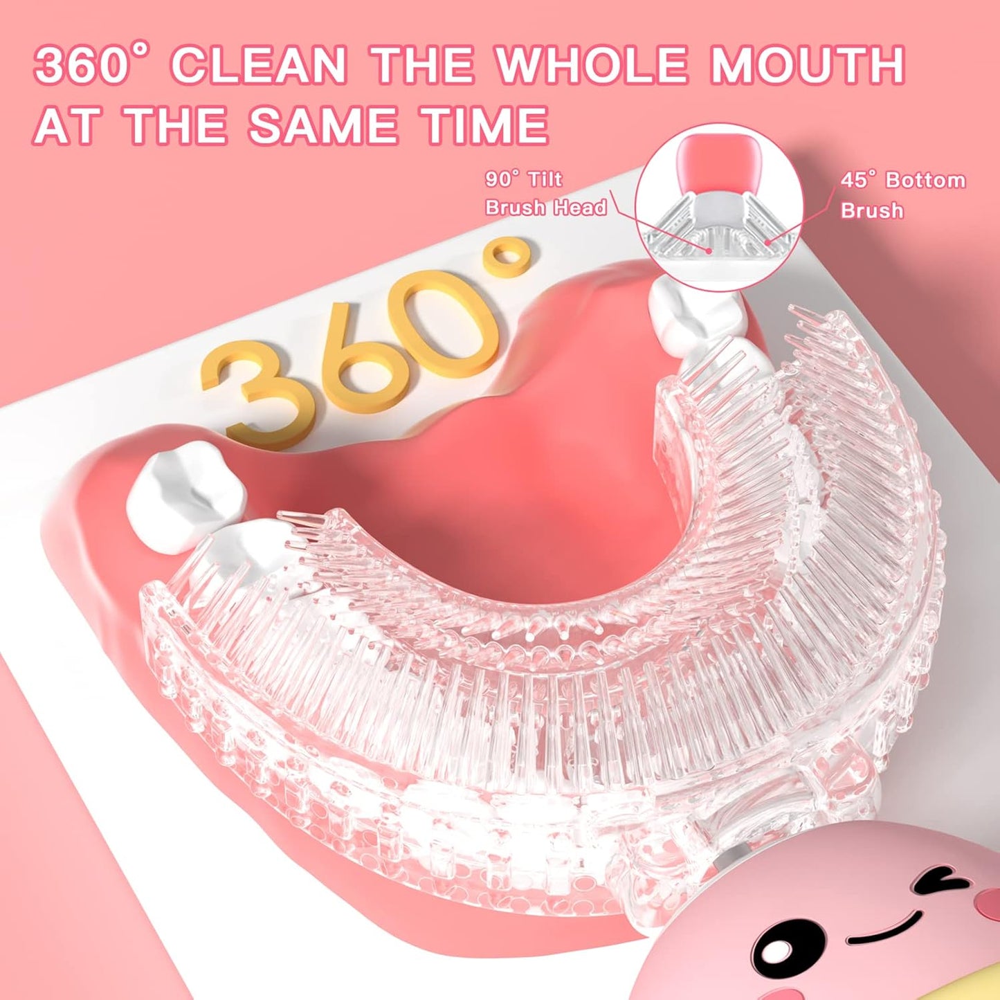 Kids Electric Toothbrush U Shaped Toddler Auto Sonic Toothbrushes with 5 Brush Head,Cartoon Dinosaur Ultrasonic Toothbrushes for Children 2-12 Years,360° Full Mouth Cleaning Automatic