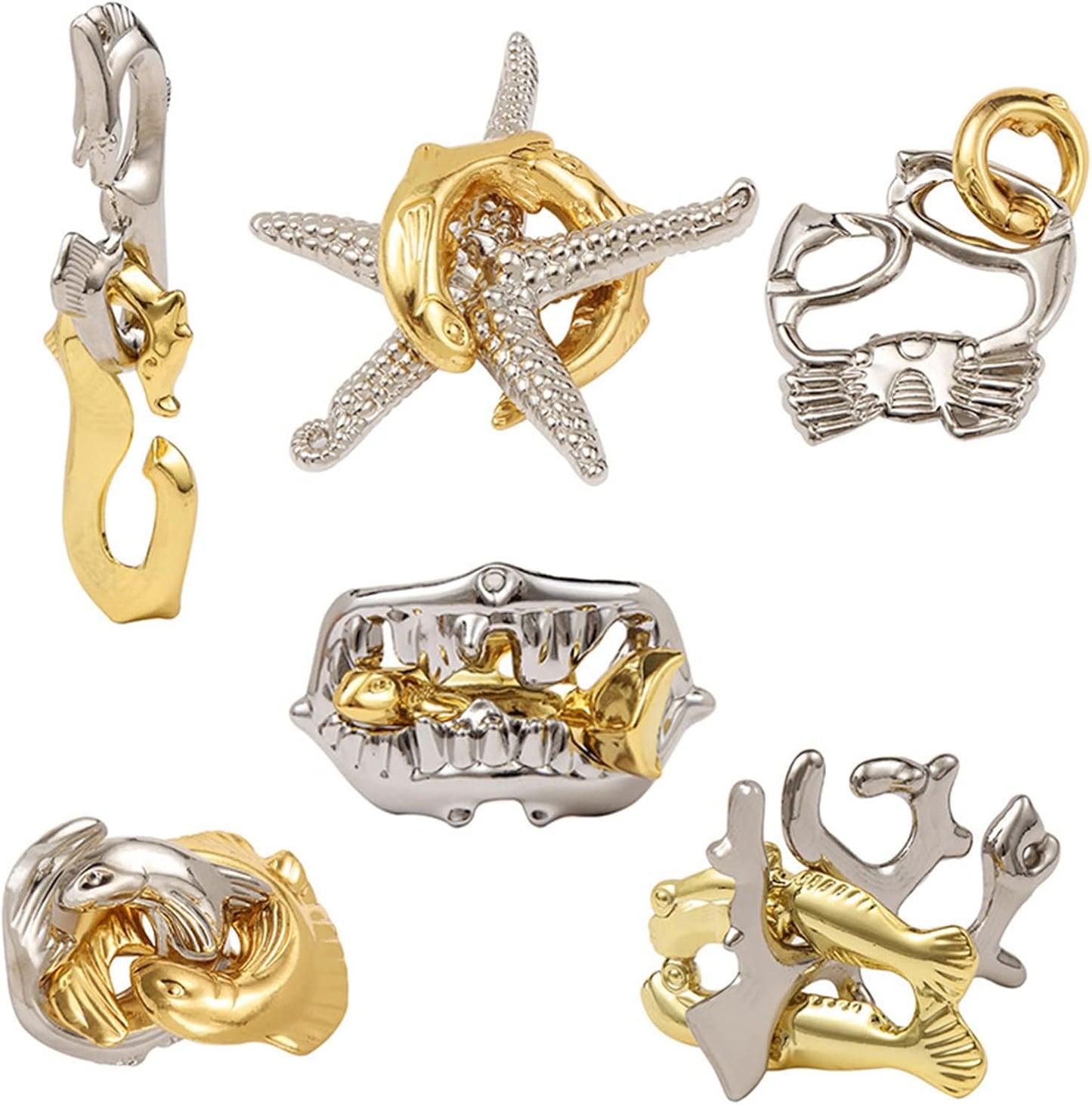 6 pcs Brain Teaser Puzzles, IQ Test, Puzzle Lock Educational Toy, Metal Brainteasers, Adult Intelligence Buckle Difficulty Mind Puzzle Lock Unlock Party Favor Gifts Desk Game, Ocean Series