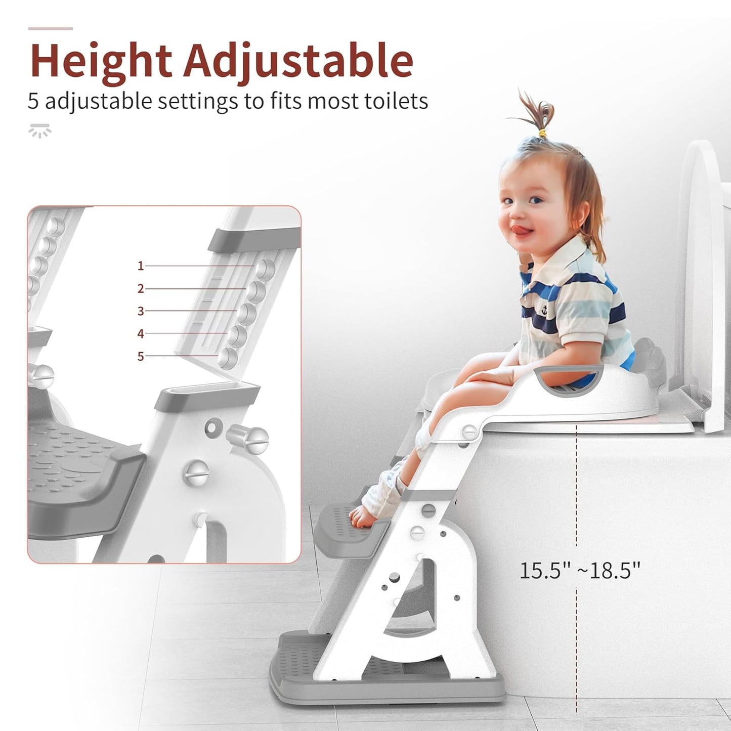 Potty Training Seat, Upgrade 2 in 1 Potty Training Toilet for Toddler, Toddler Toilet Seat for Boys Girls with Splash Guard, Anti-Slip Pad and Step Stool (Grey)