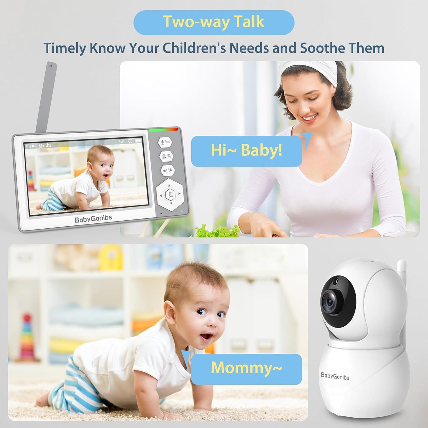 Baby Monitor with 4 Cameras Standby for 23-Hour Battery, Remote Control 4.3'' IPS Video Baby Monitor No WiFi Up to 1000ft Range, ECO, Night Vision, Temperature, 2-Way Talk, 8 Lullabies