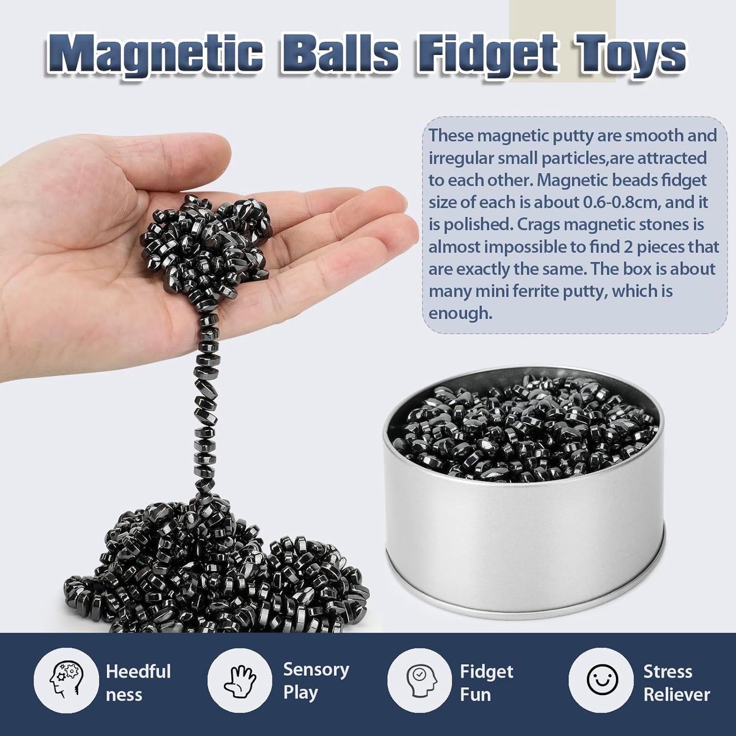 Magnetic Putty Over 1000 Weak Magnetic Beads Fidget Ferrite Putty Crags Magnetic Stones Fun Quiet Magnetic Balls Fidget Toys for Office and Desk (Black)