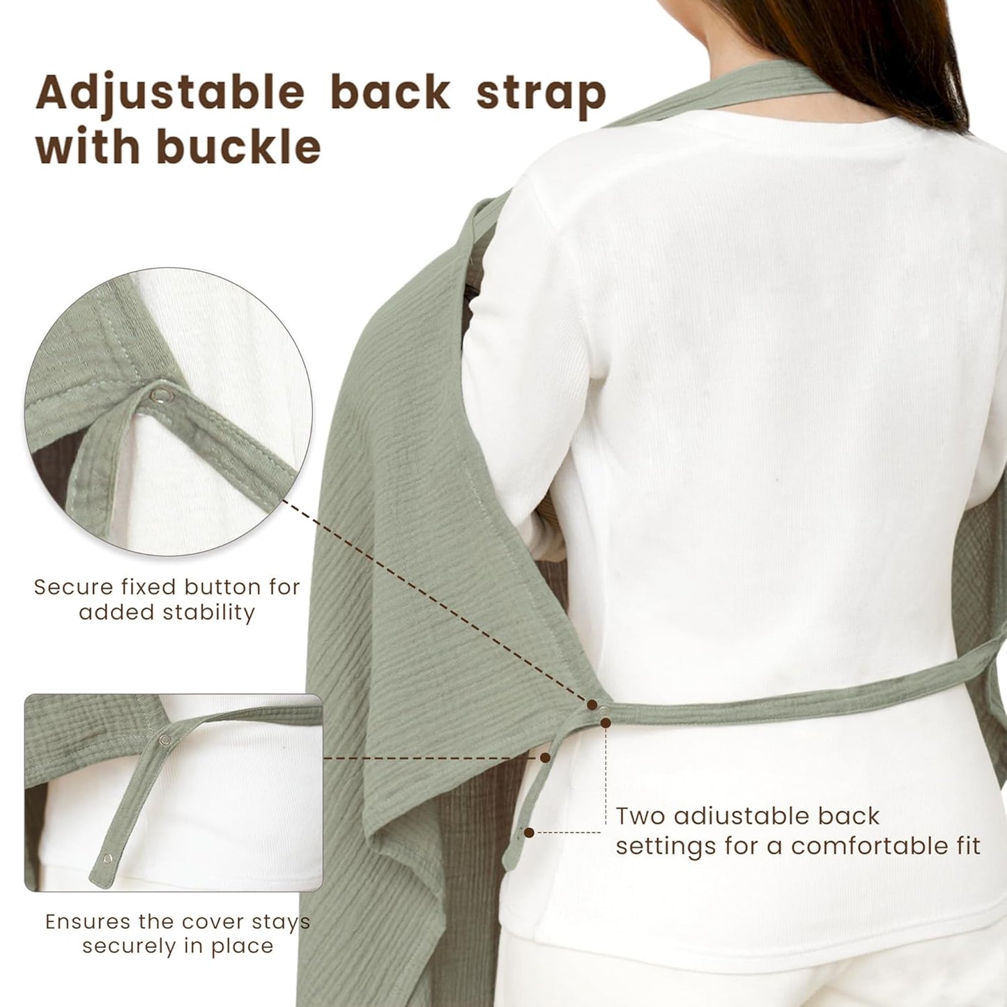 Konssy Muslin Nursing Cover for Baby Breastfeeding, Breathable 100% Cotton Breastfeeding Cover with Rigid Hoop for Mother Nursing Apron, Multi-use Carseat Canopy (Fog Green)