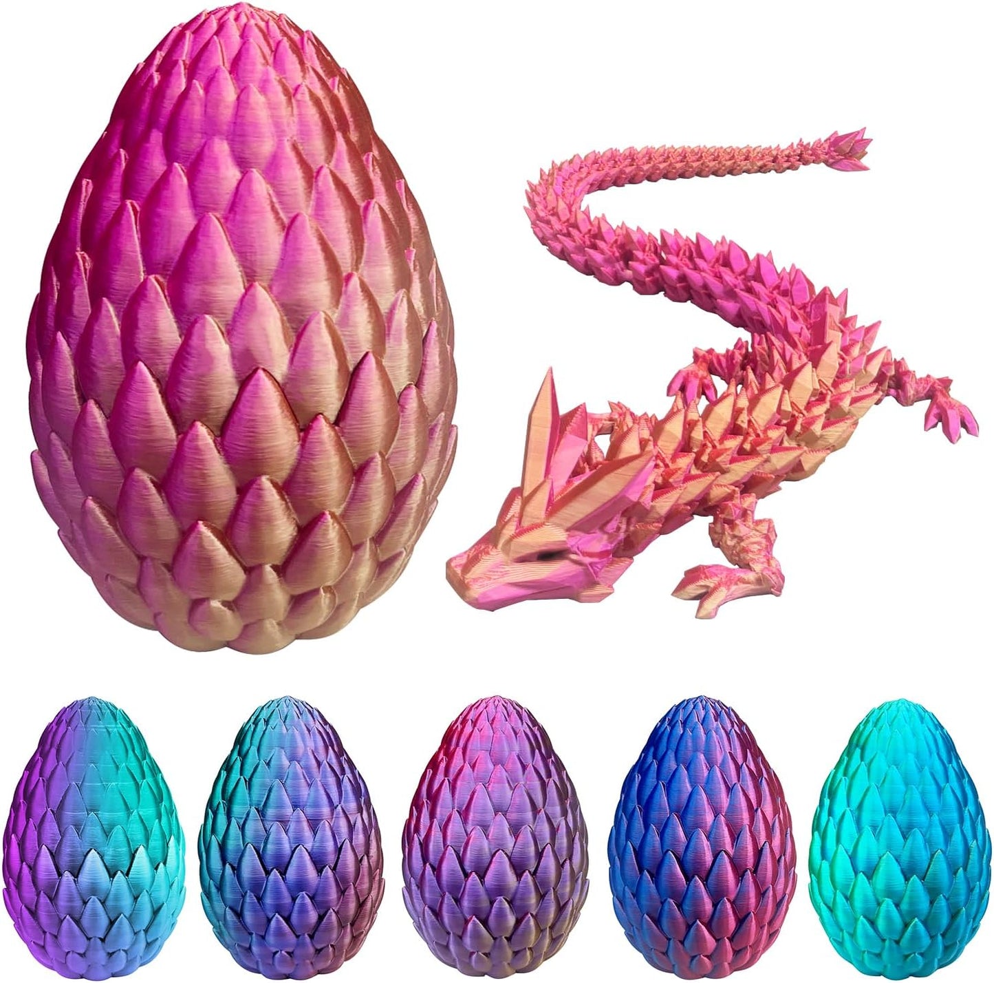 3D Printed Dragon with Dragon Egg 16.5'' Articulated Dragon Crystal Dragon Fidget Dragon Egg Toys Executive Desk Toys (Blue Burgundy, Dragon Only)